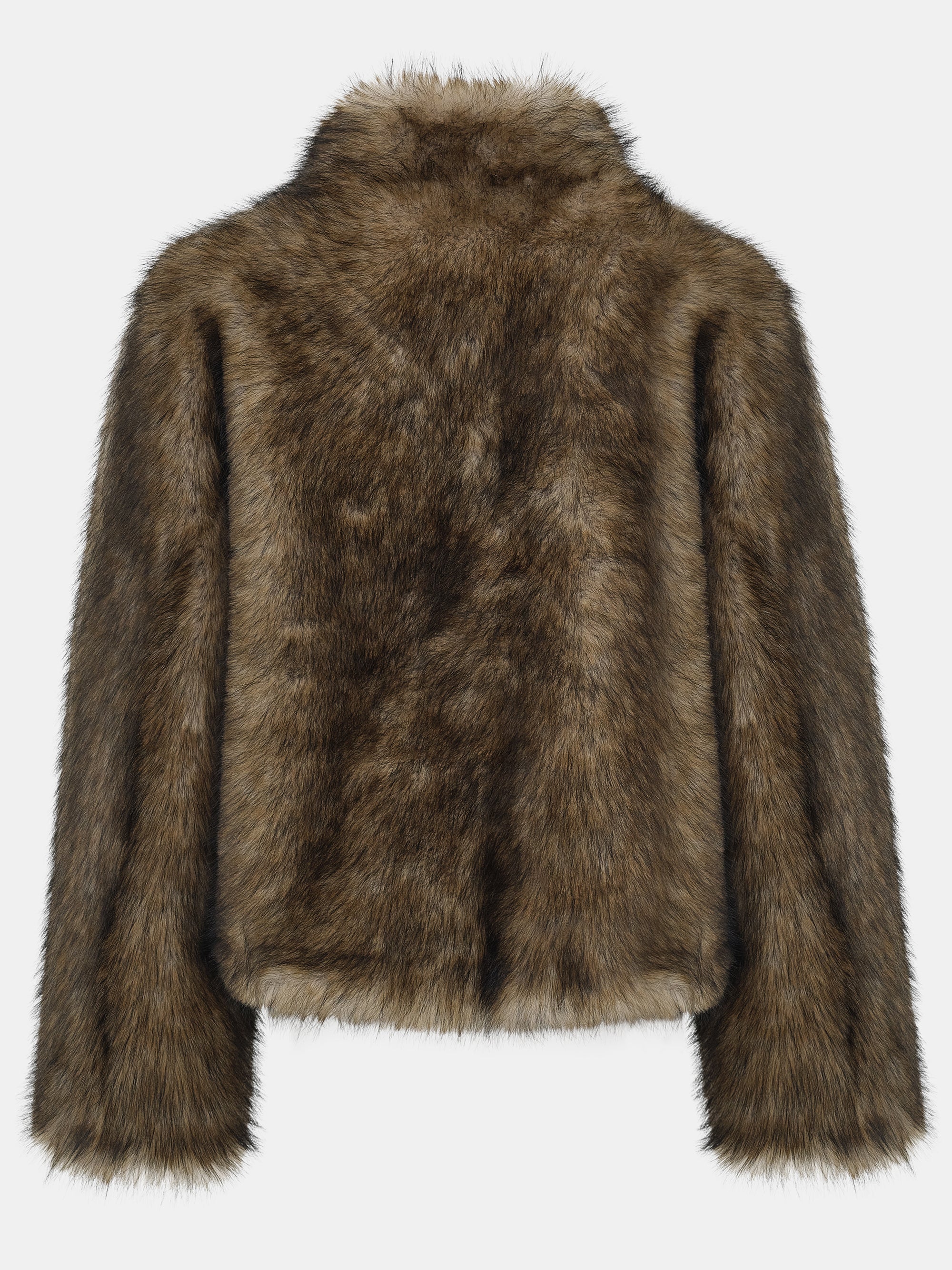 Funnel-Neck Faux-Fur Jacket, Khaki