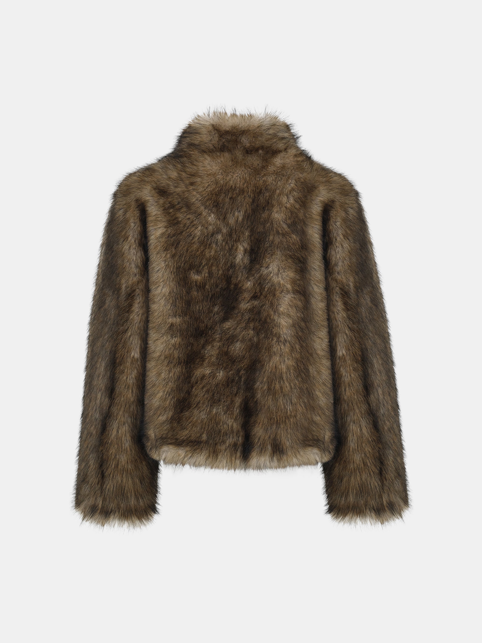 Funnel-Neck Faux-Fur Jacket, Khaki