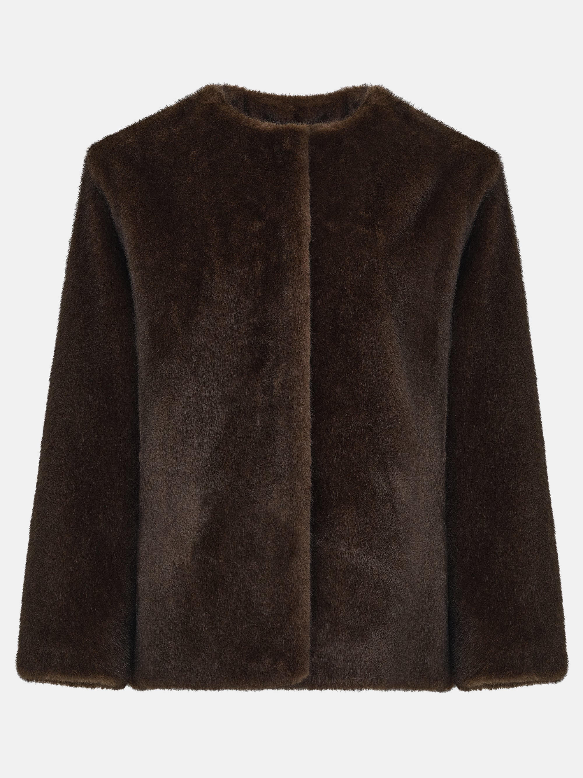 Faux-Fur Scarf Jacket, Brown