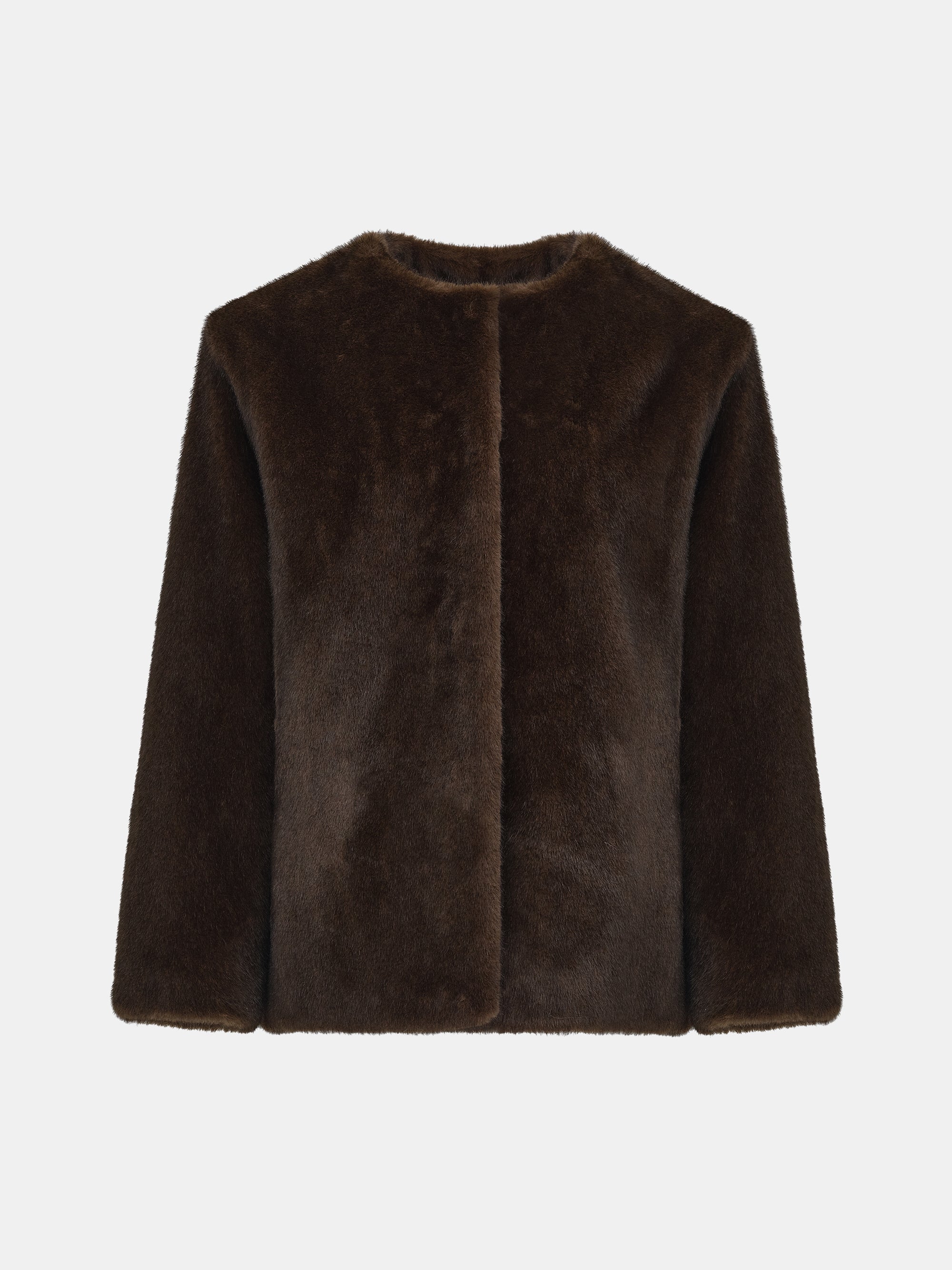 Faux-Fur Scarf Jacket, Brown