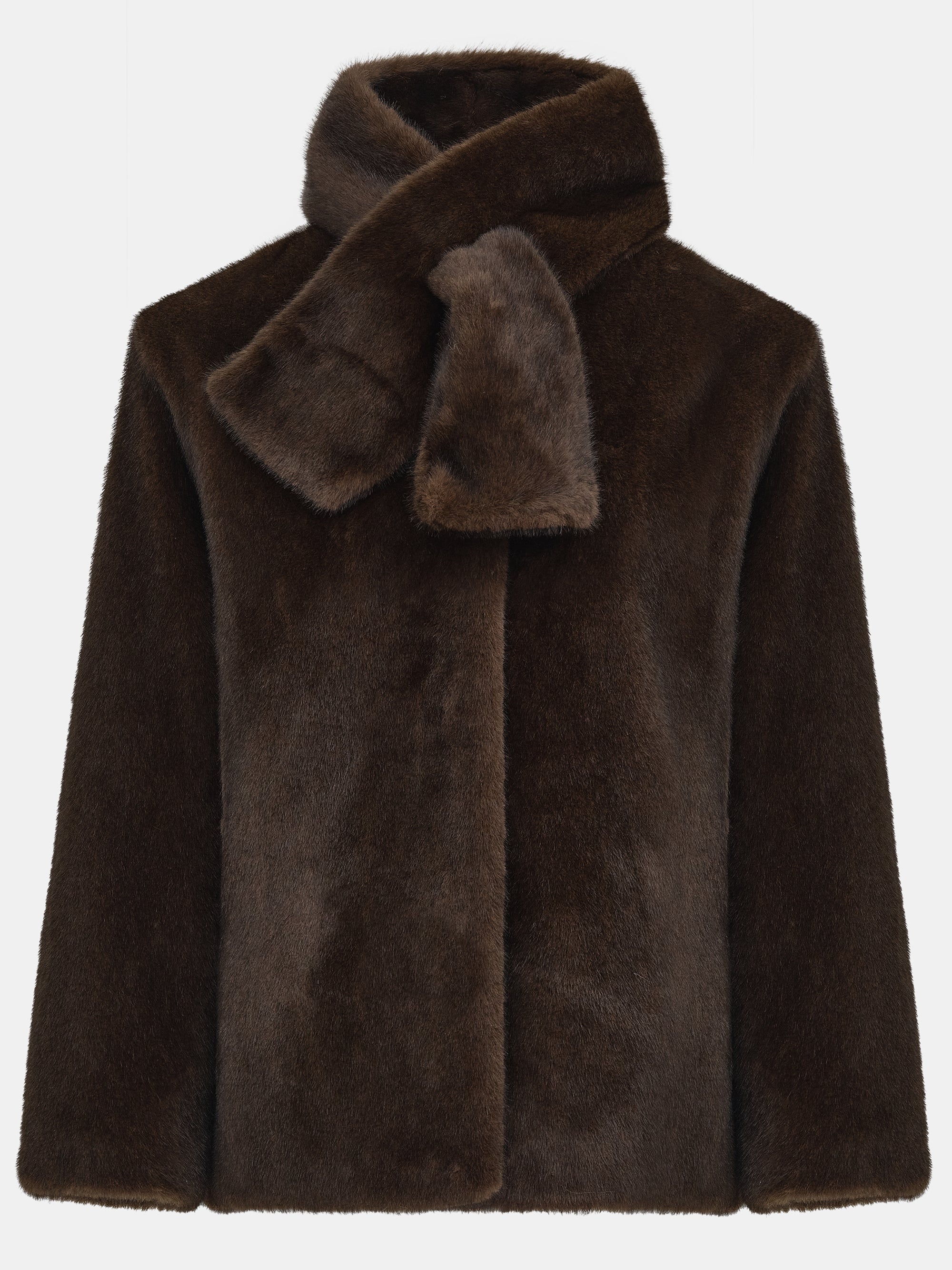 Faux-Fur Scarf Jacket, Brown