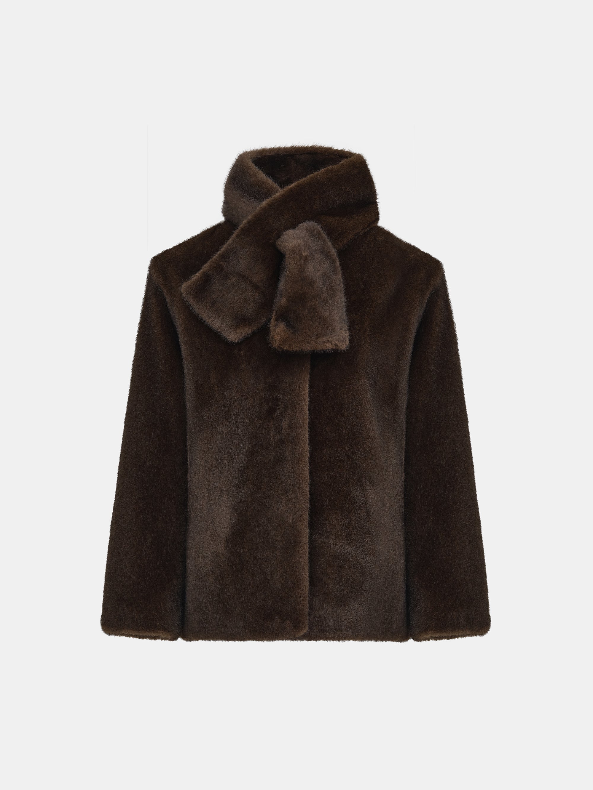 Faux-Fur Scarf Jacket, Brown