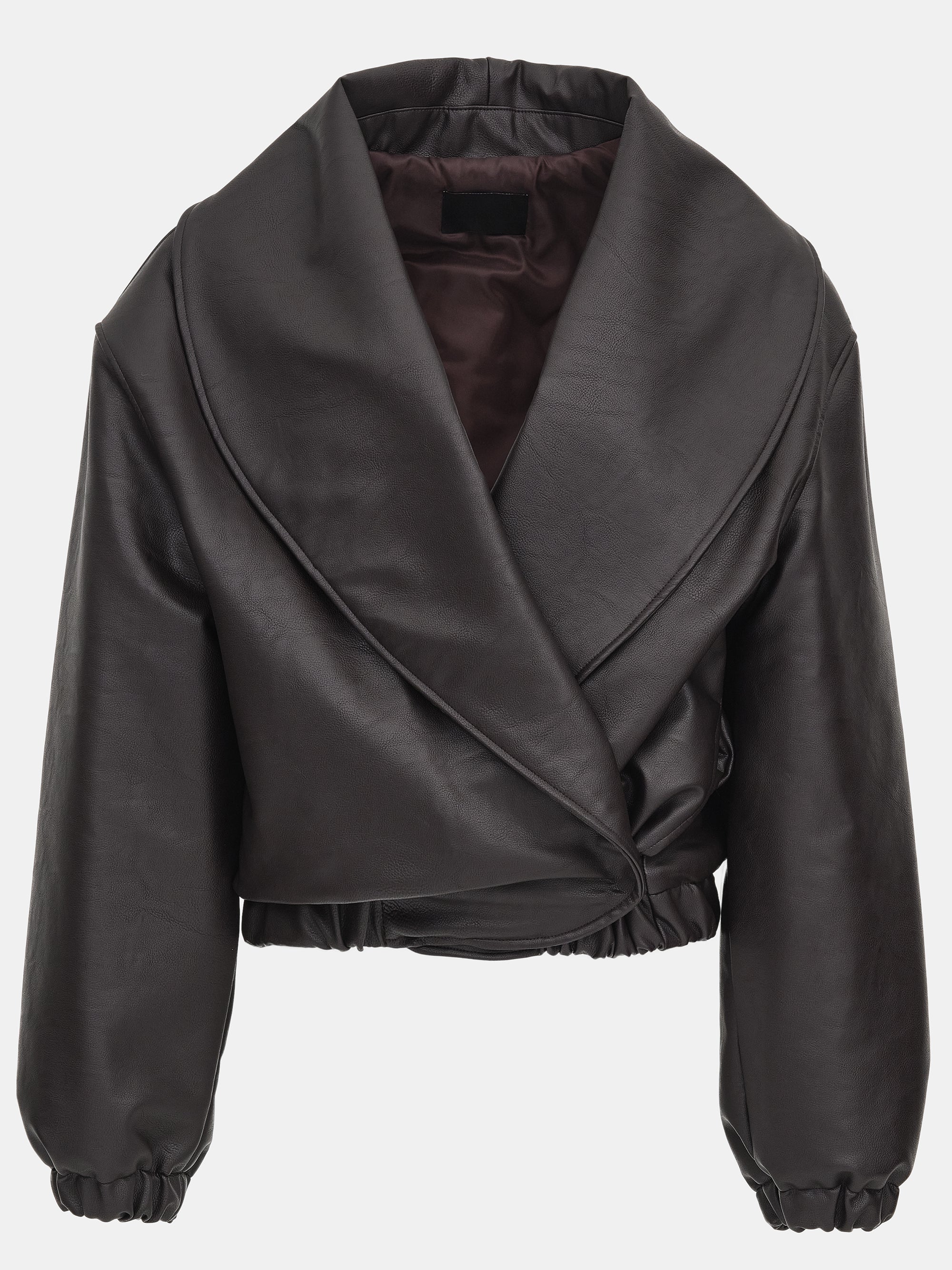 Opera Collar Faux-Leather Bomber Jacket, Dark Brown