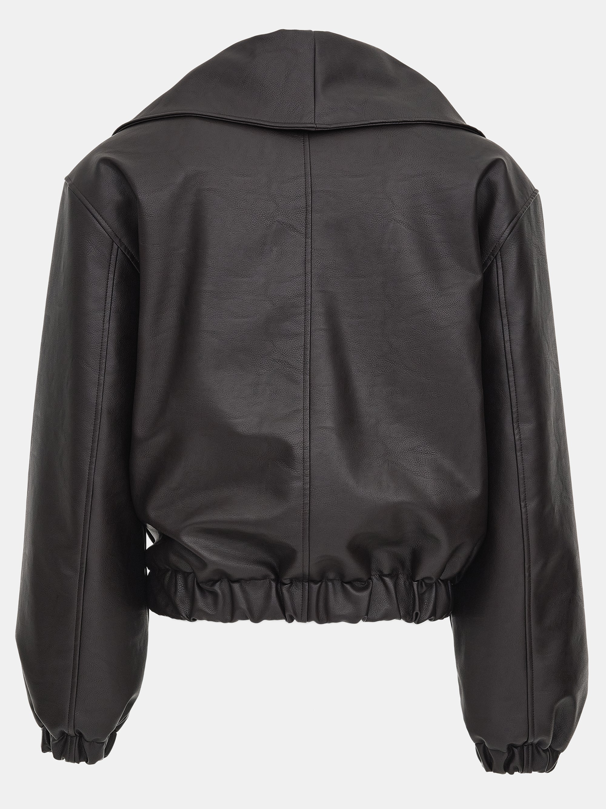 Opera Collar Faux-Leather Bomber Jacket, Dark Brown