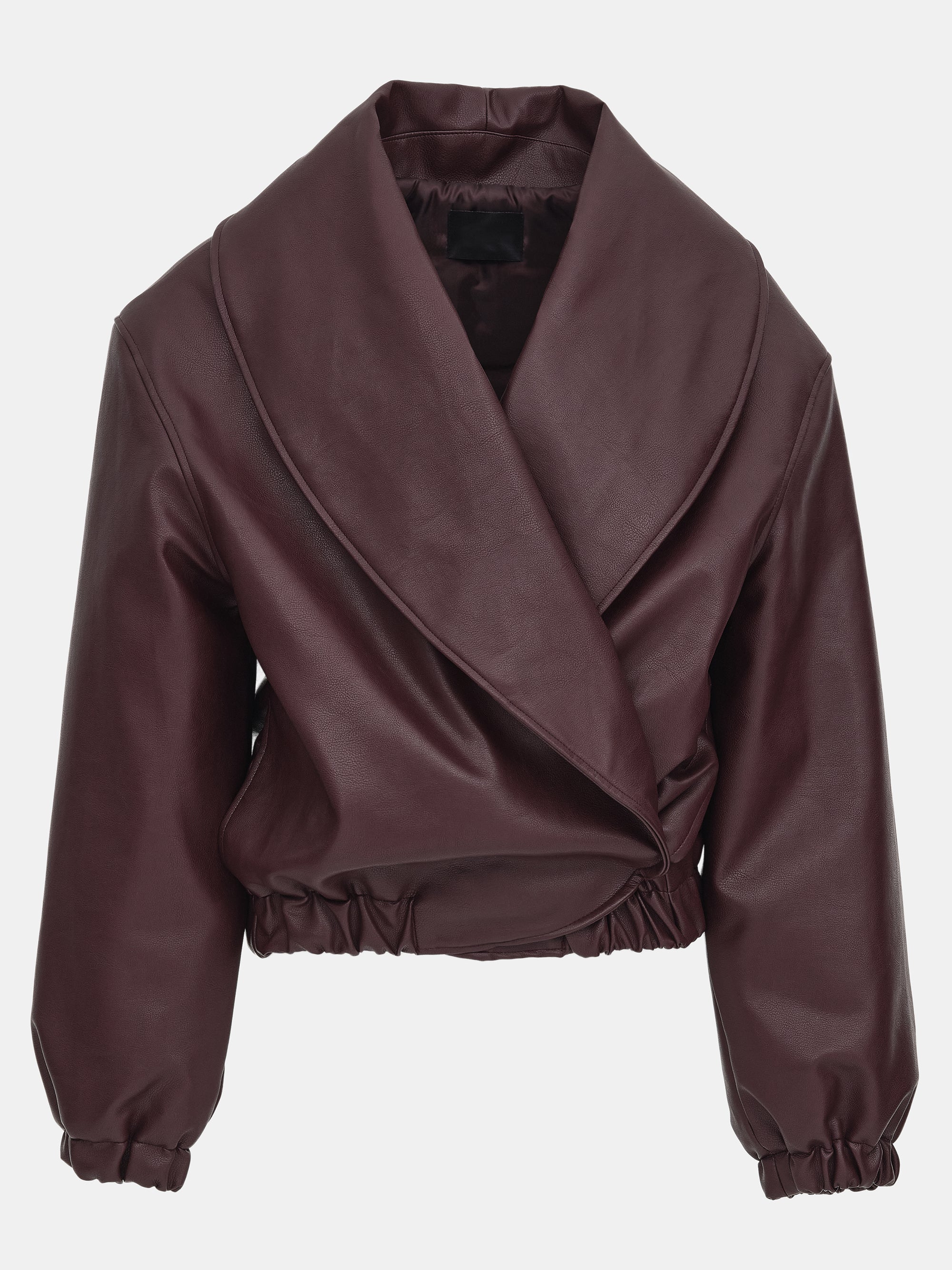 Opera Collar Faux-Leather Bomber Jacket, Burgundy