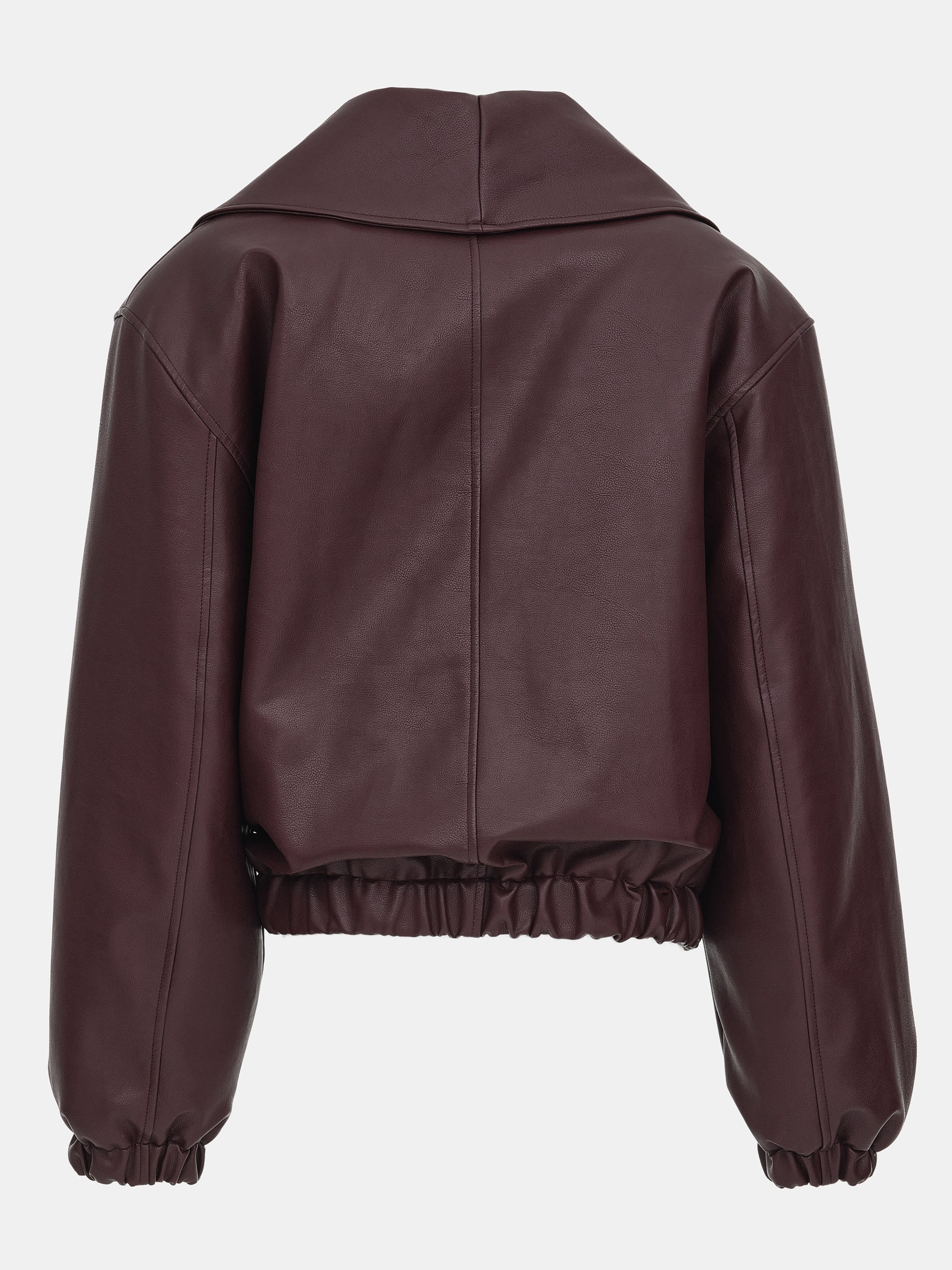 Opera Collar Faux-Leather Bomber Jacket, Burgundy