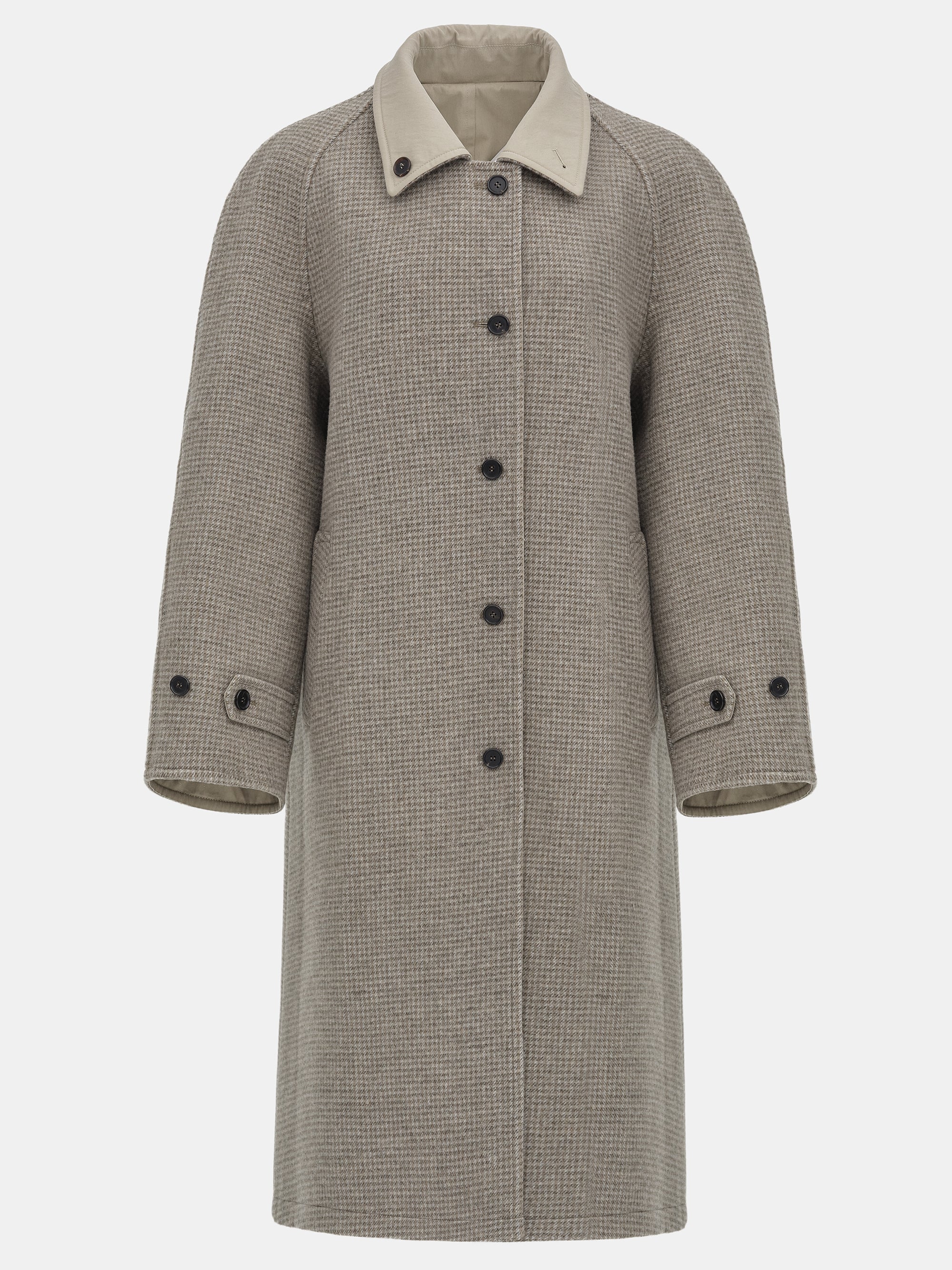 Reversible Wool Coat, Beige Plaid