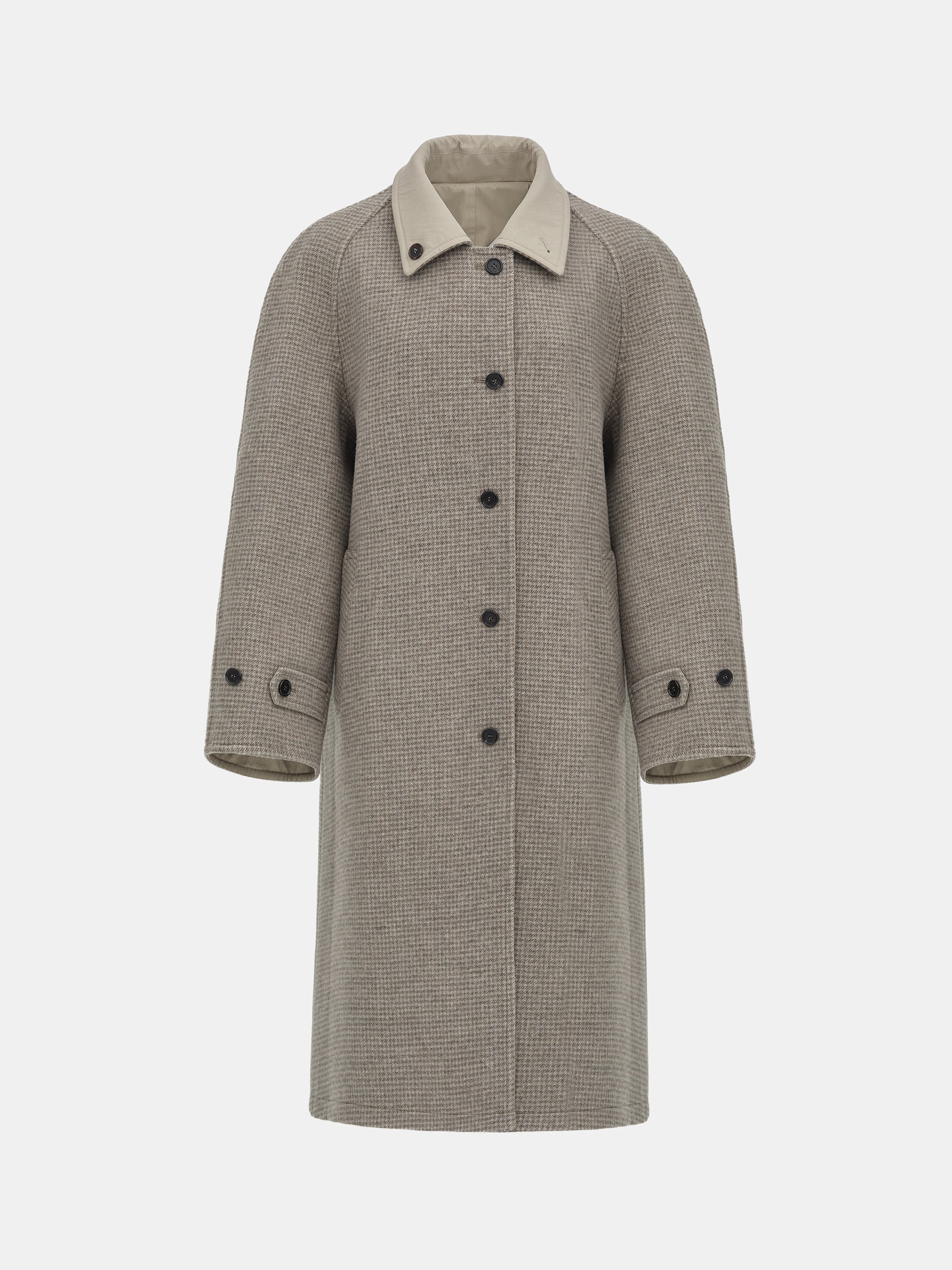 Reversible Wool Coat, Beige Plaid