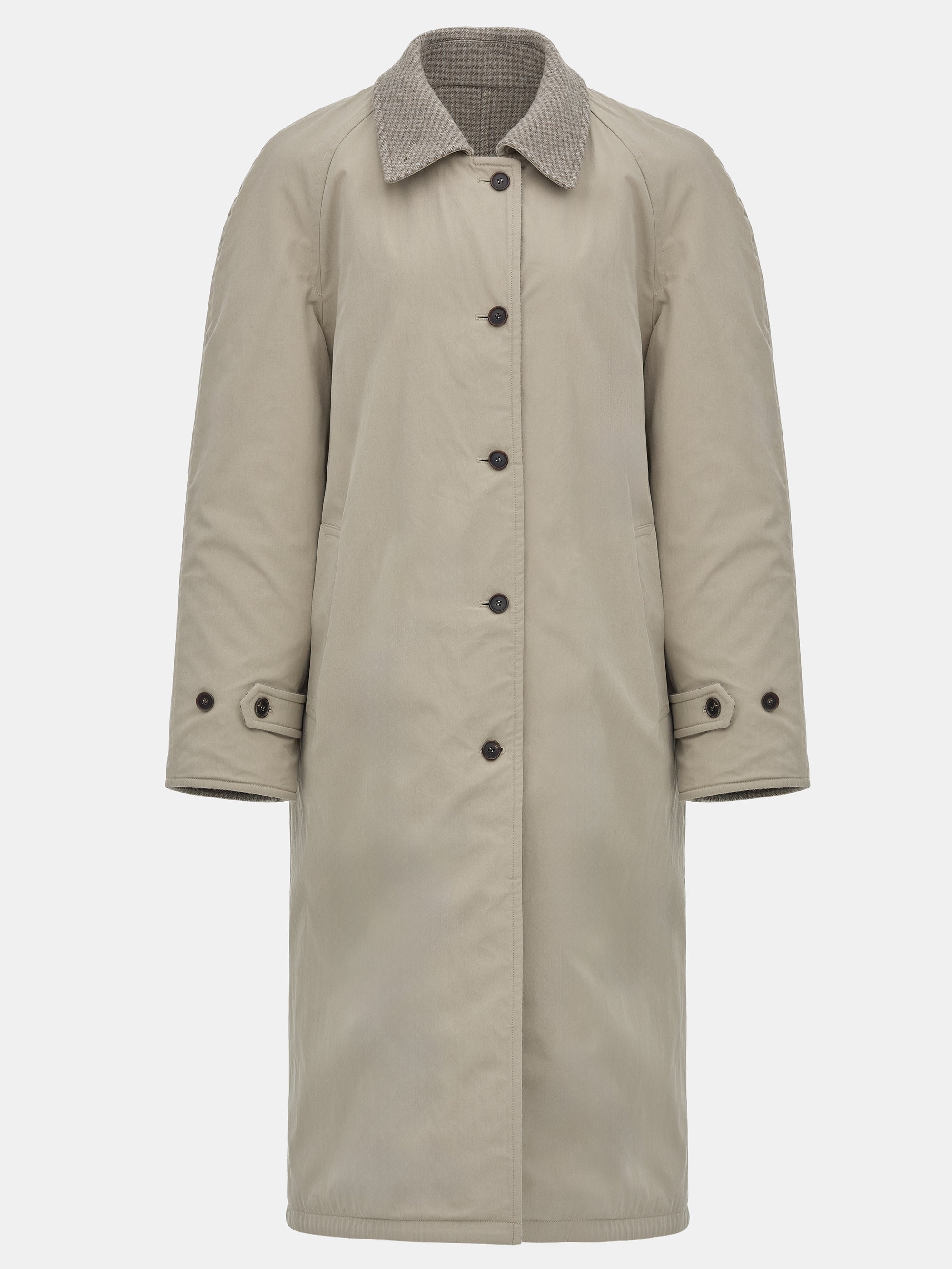 Reversible Wool Coat, Beige Plaid