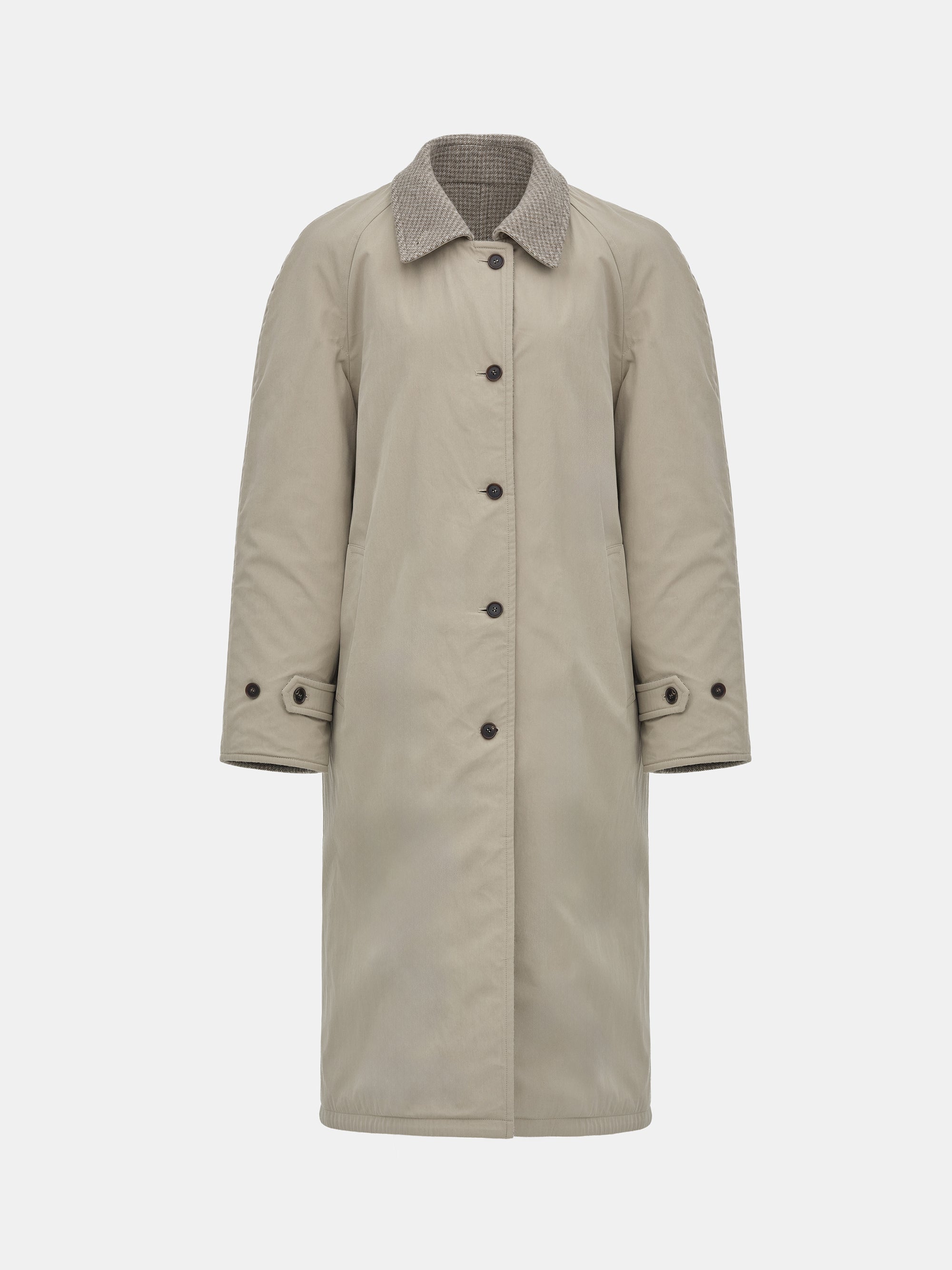 Reversible Wool Coat, Beige Plaid