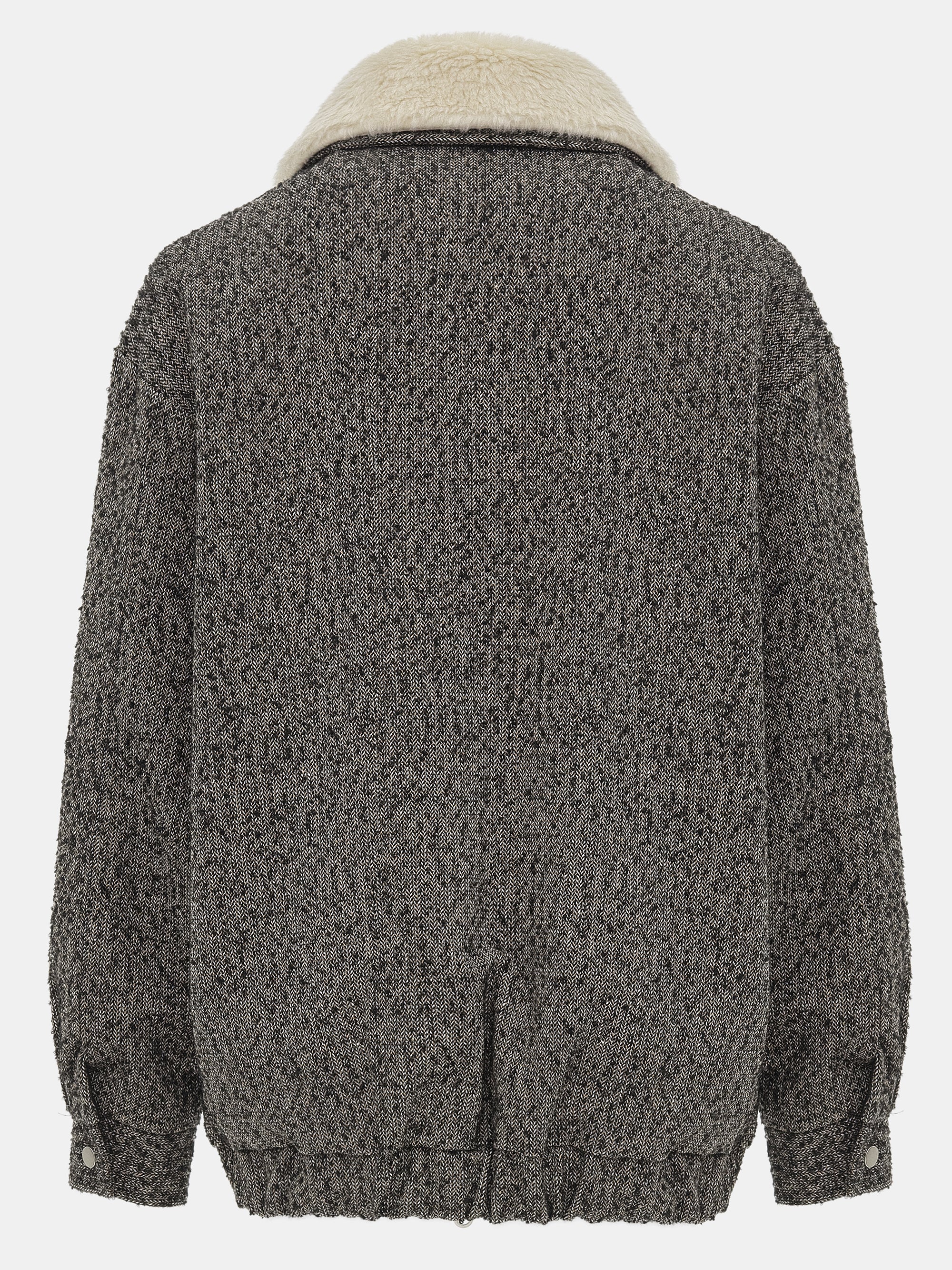 Shearling Collar Wool Bomber Jacket, Black