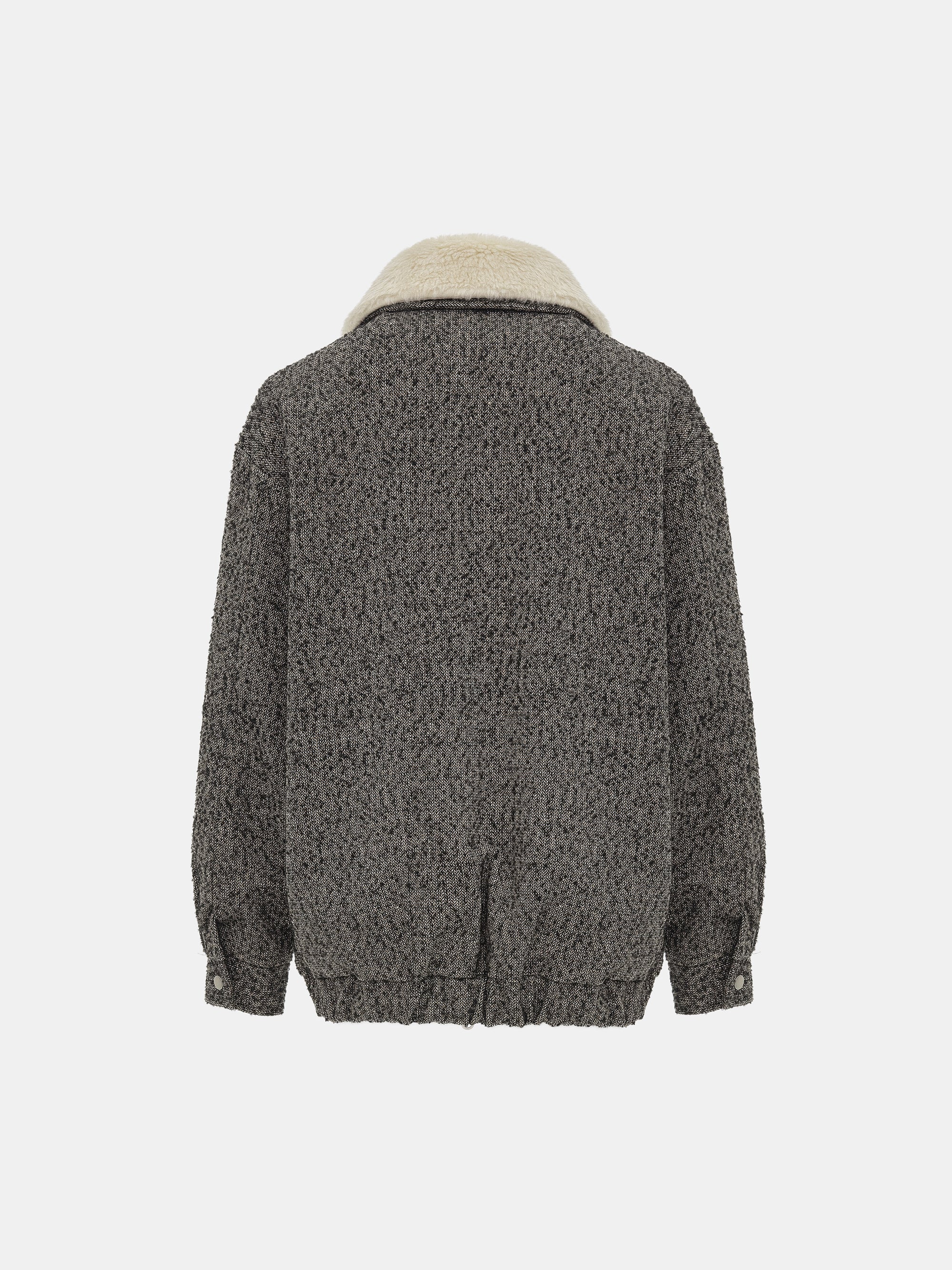 Shearling Collar Wool Bomber Jacket, Black