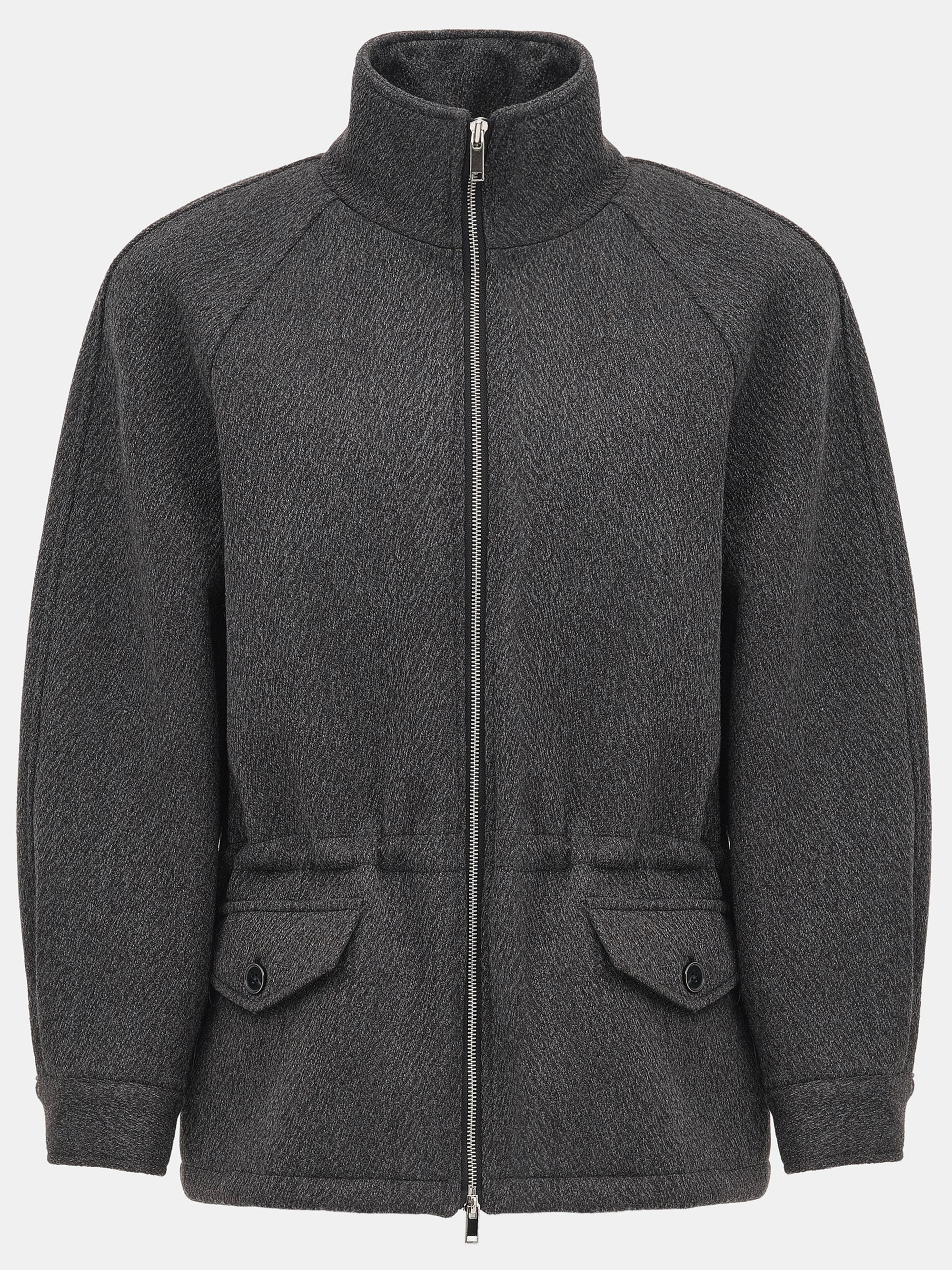Stand Collar Field Wool Jacket, Charcoal