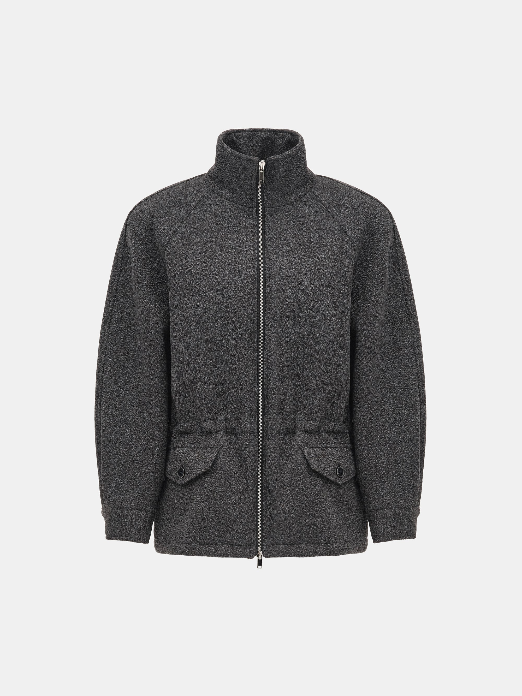 Stand Collar Field Wool Jacket, Charcoal