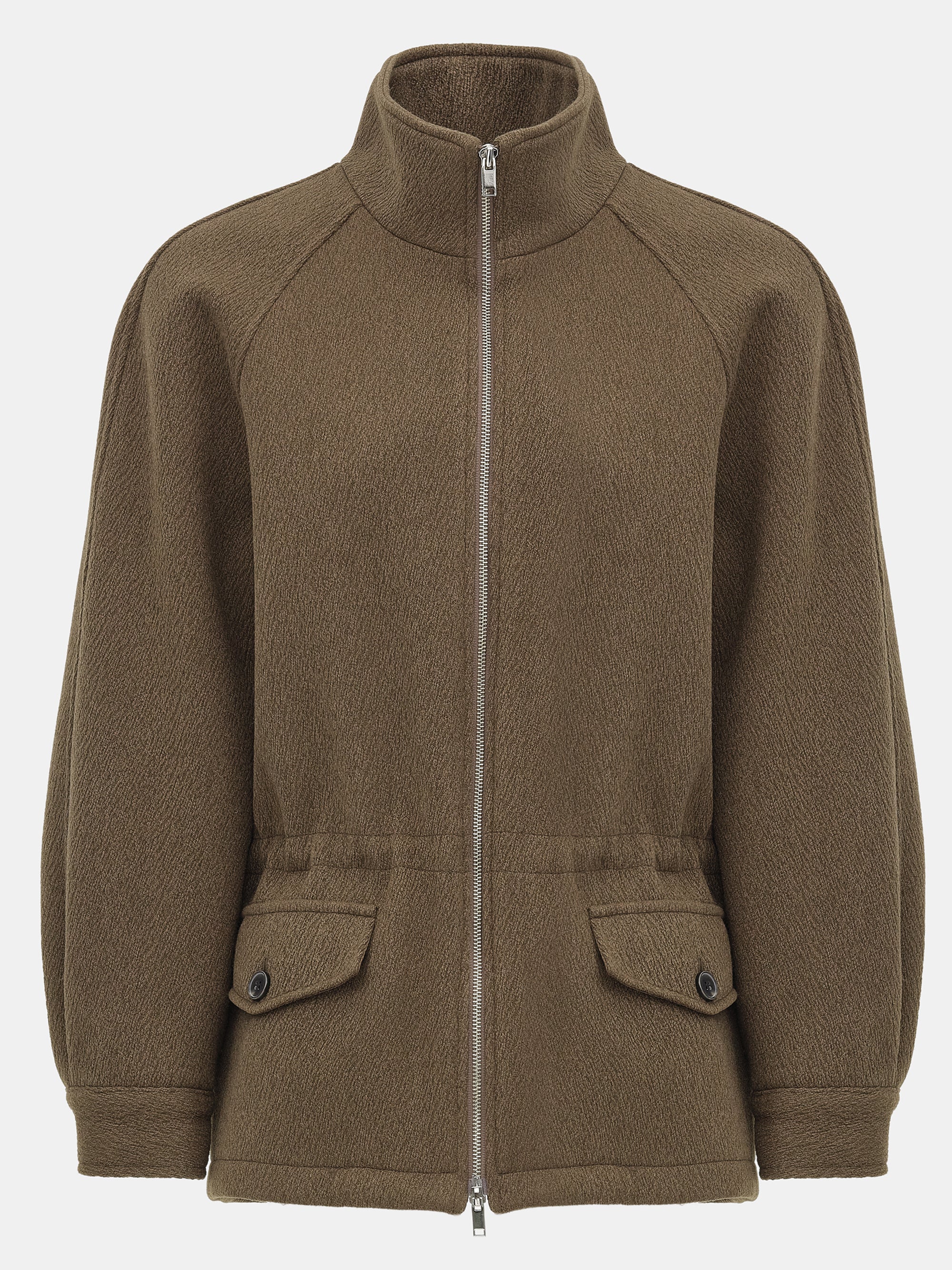 Stand Collar Field Wool Jacket, Brown