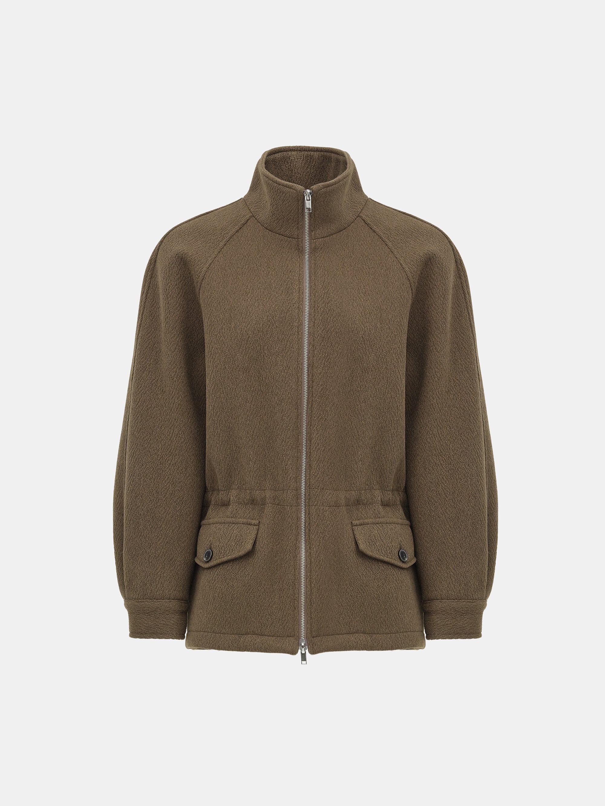 Stand Collar Field Wool Jacket, Brown