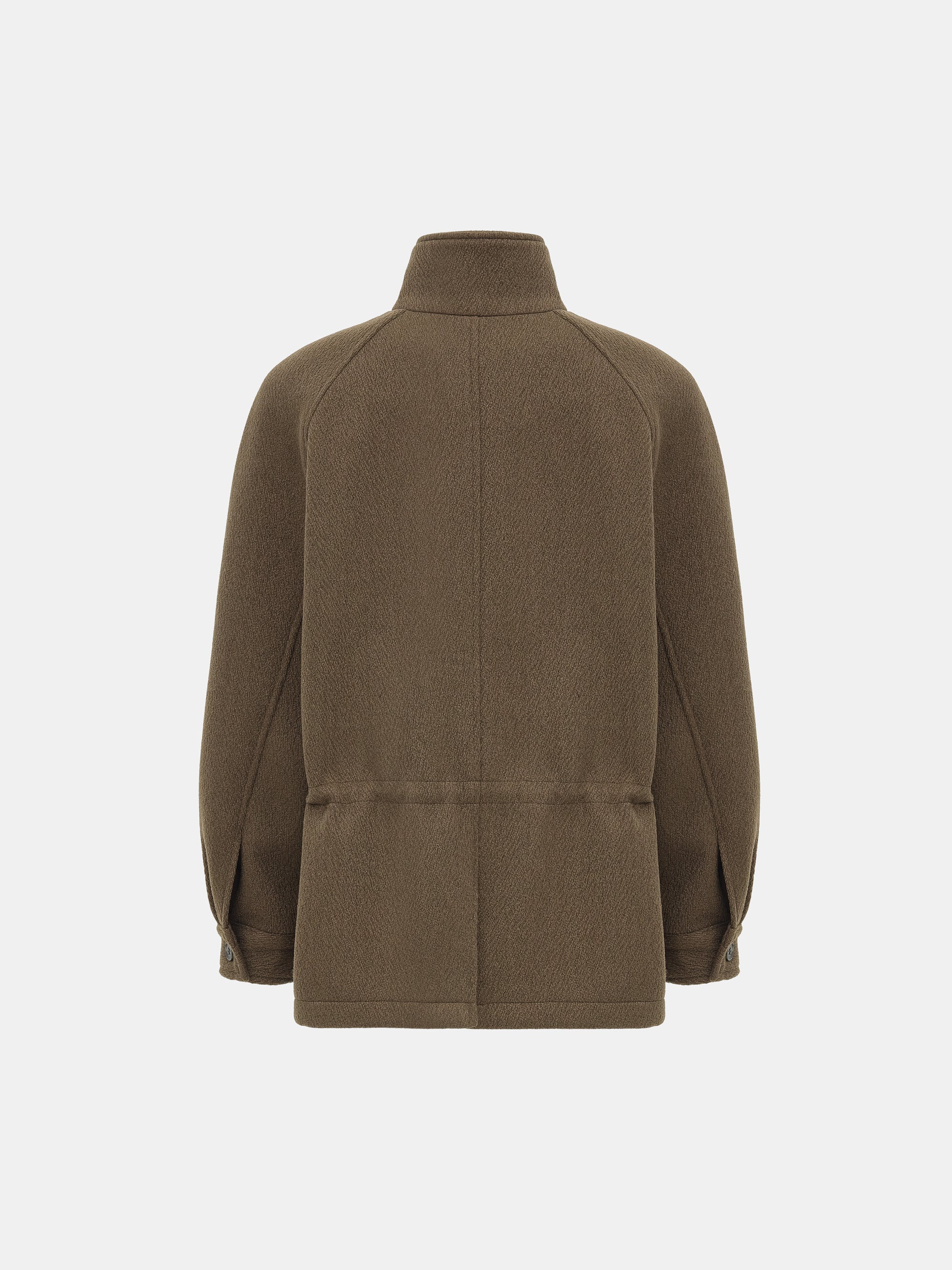 Stand Collar Field Wool Jacket, Brown