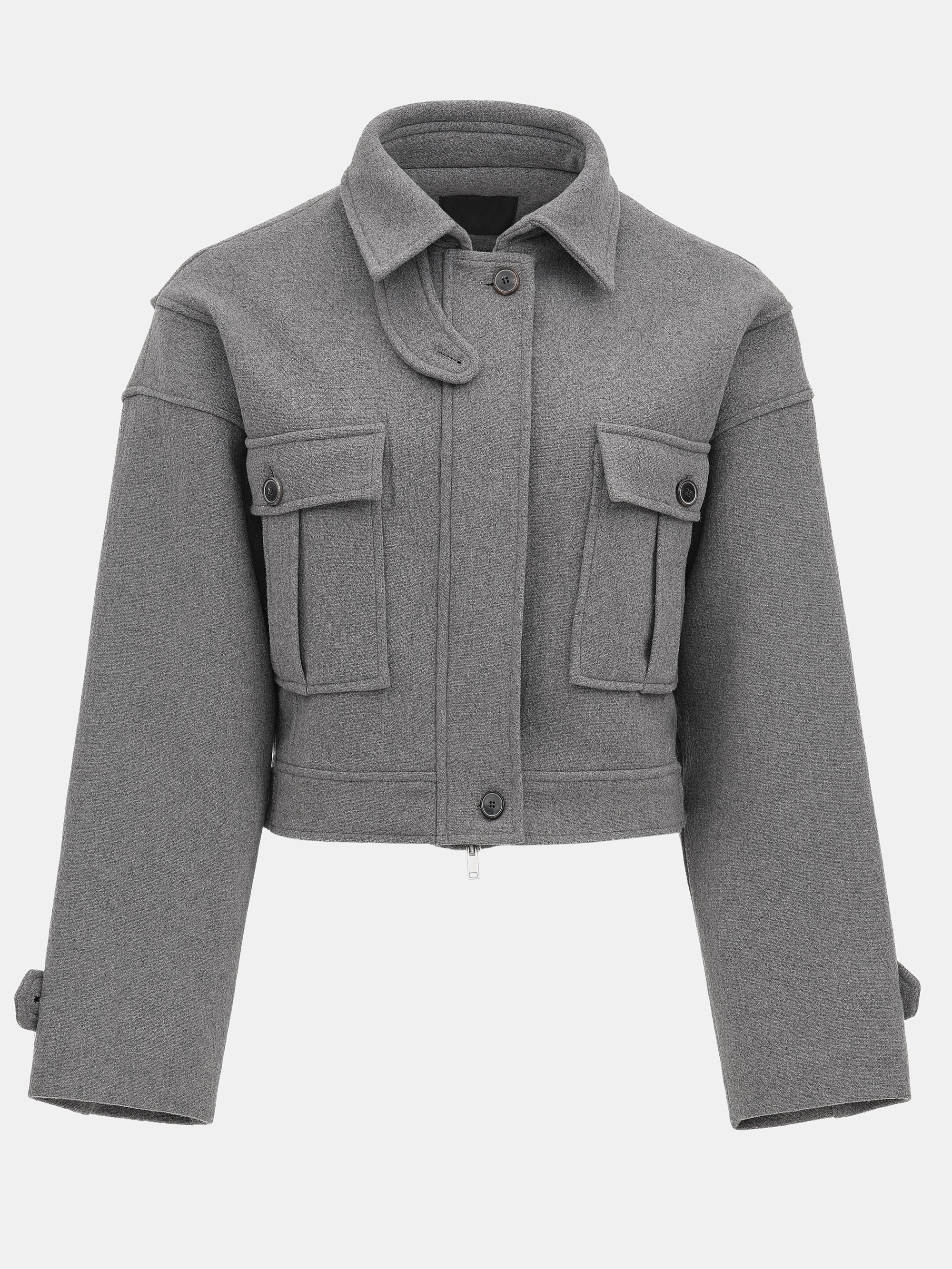 Wool-Blend Cropped Jacket, Grey