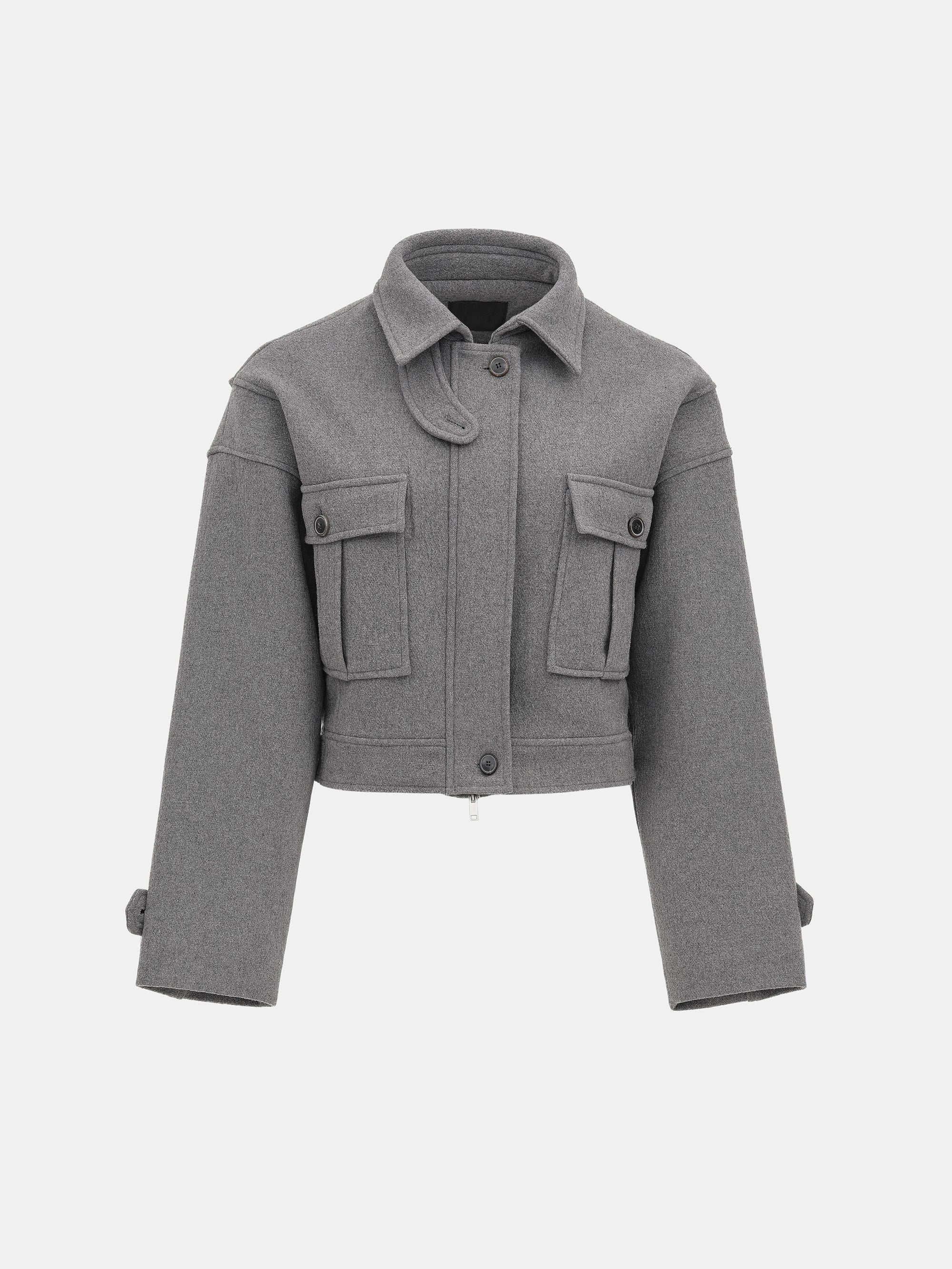 Wool-Blend Cropped Jacket, Grey