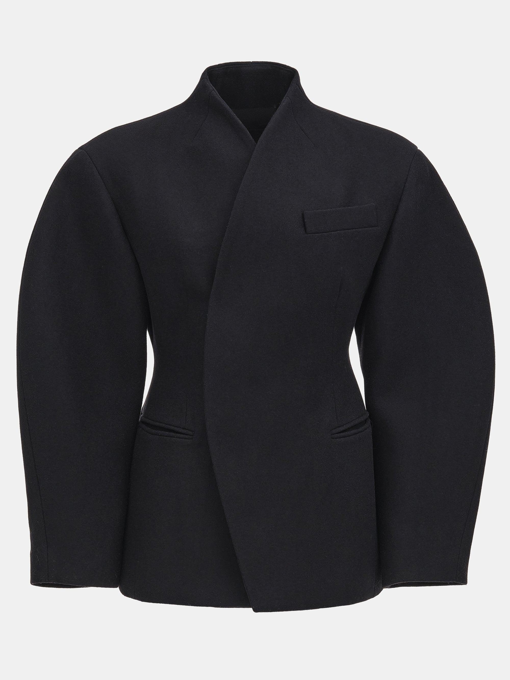 Curved Wool Felt Jacket, Black