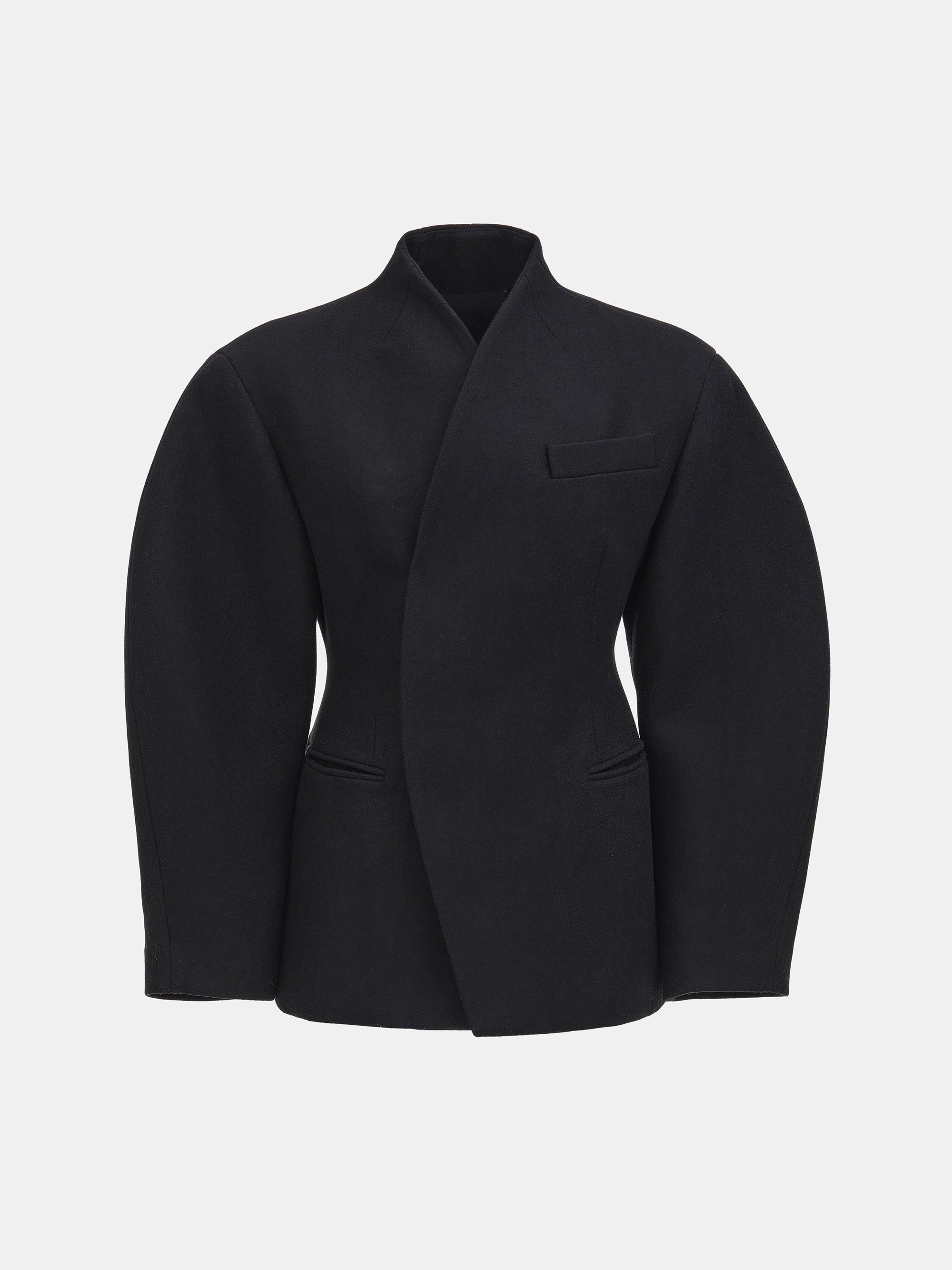 Curved Wool Felt Jacket, Black