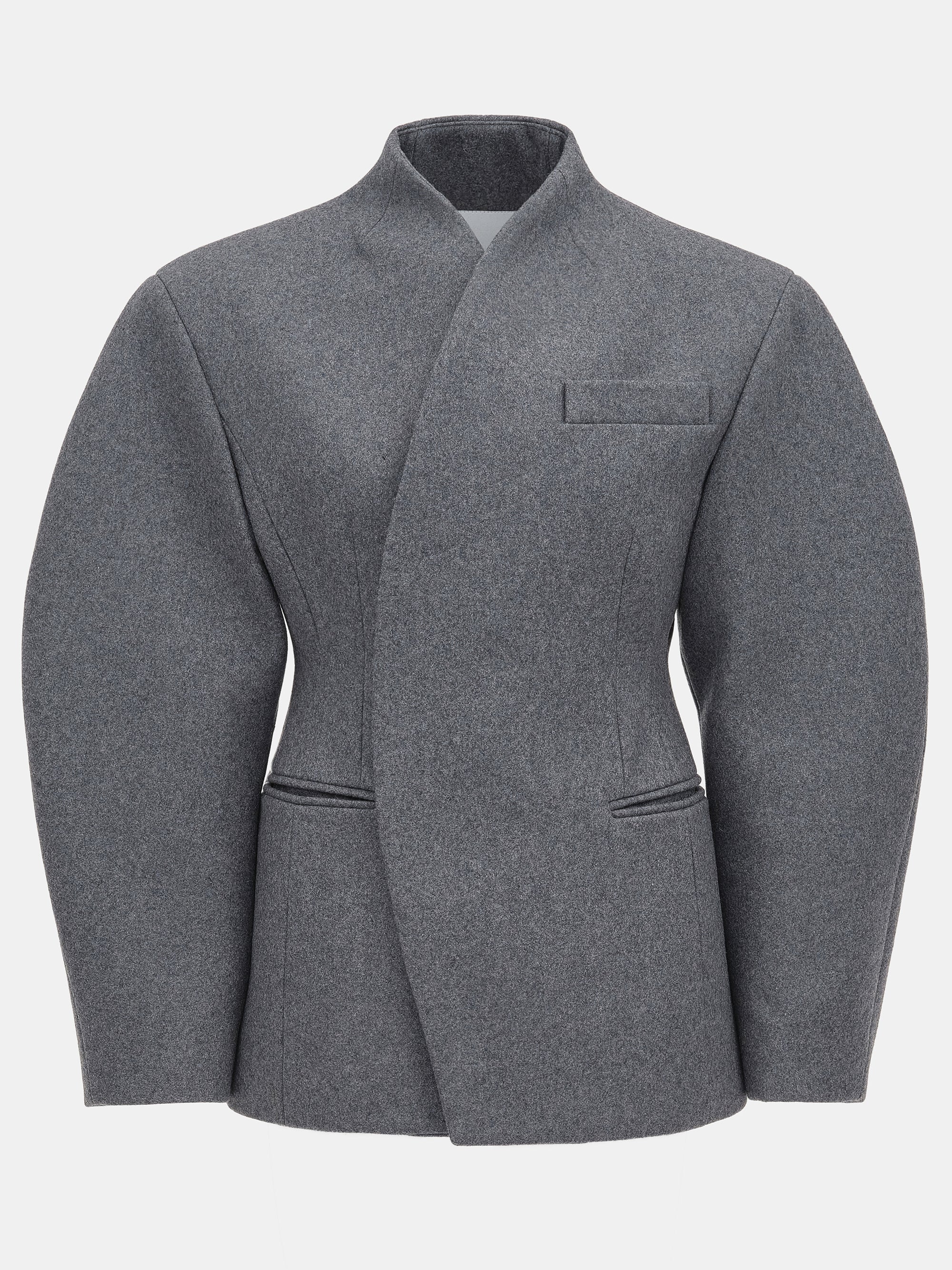 Curved Wool Felt Jacket, Charcoal