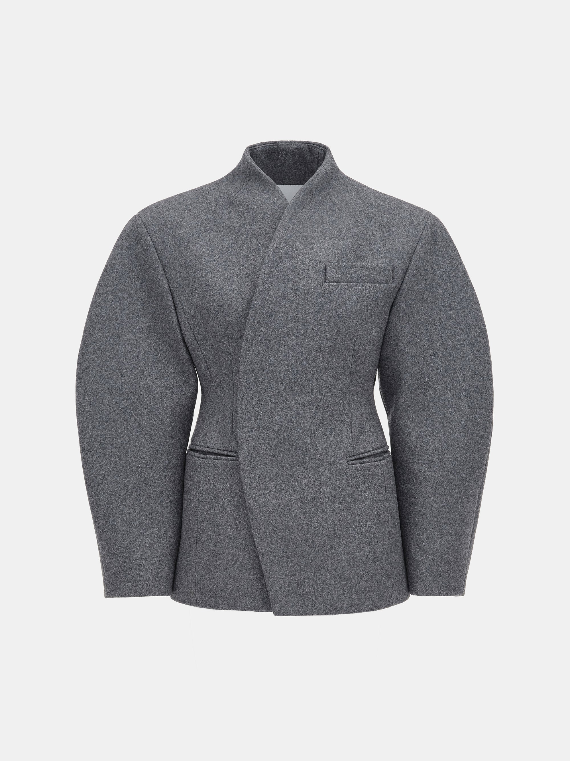 Curved Wool Felt Jacket, Charcoal