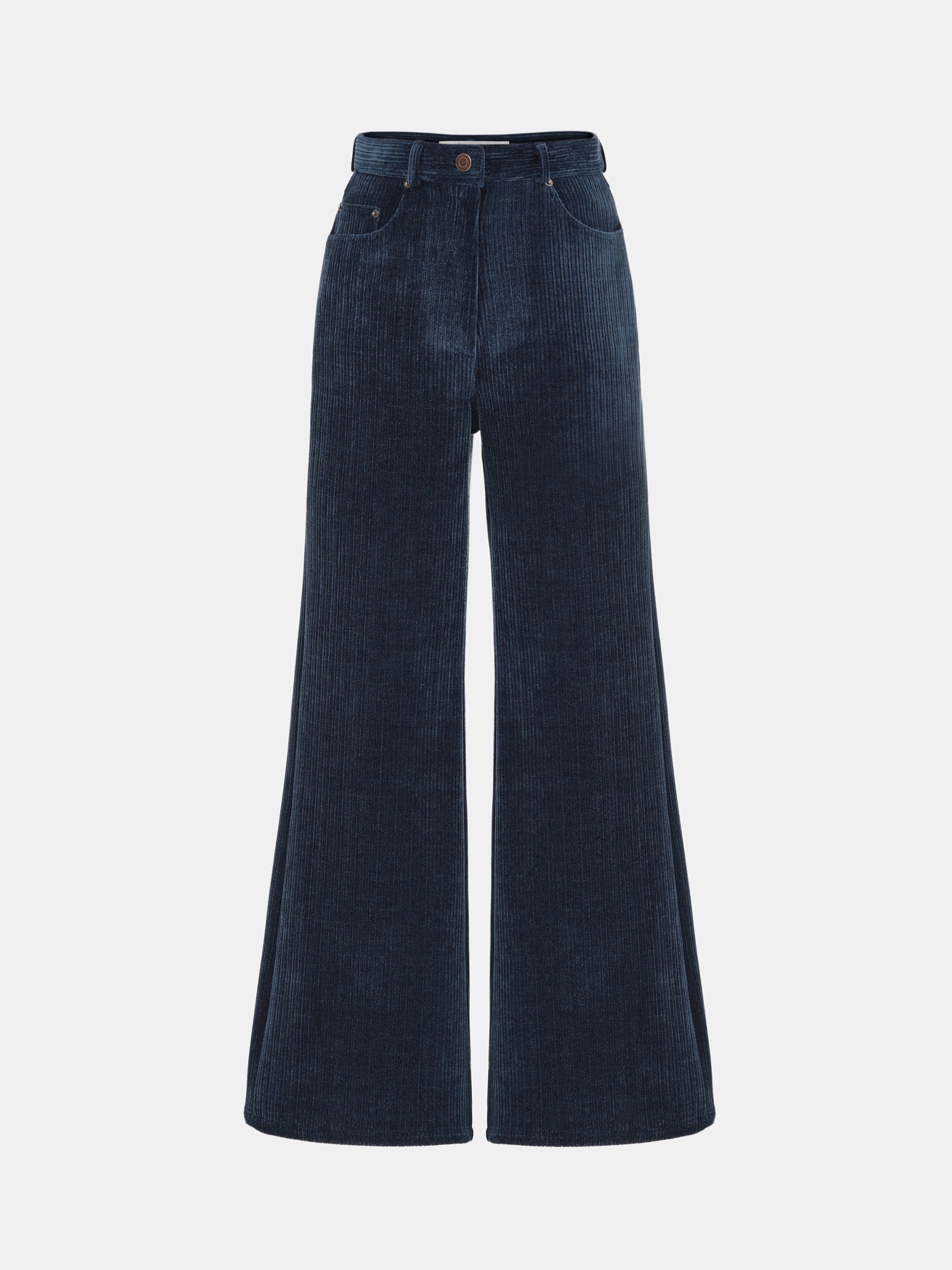 Flared Corduroy Velvet Pants, Navy