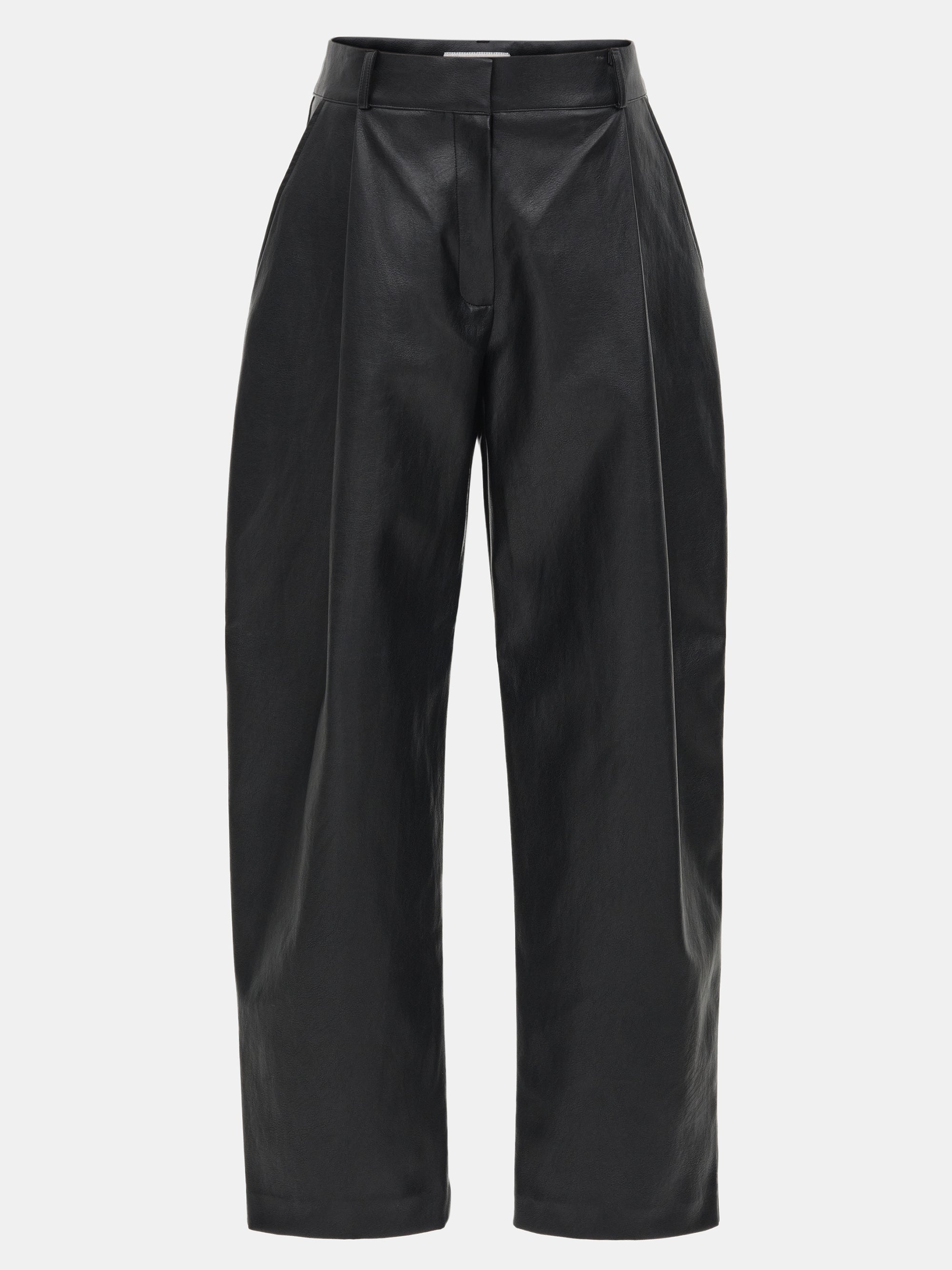 Faux-Leather Tapered Pants, Black