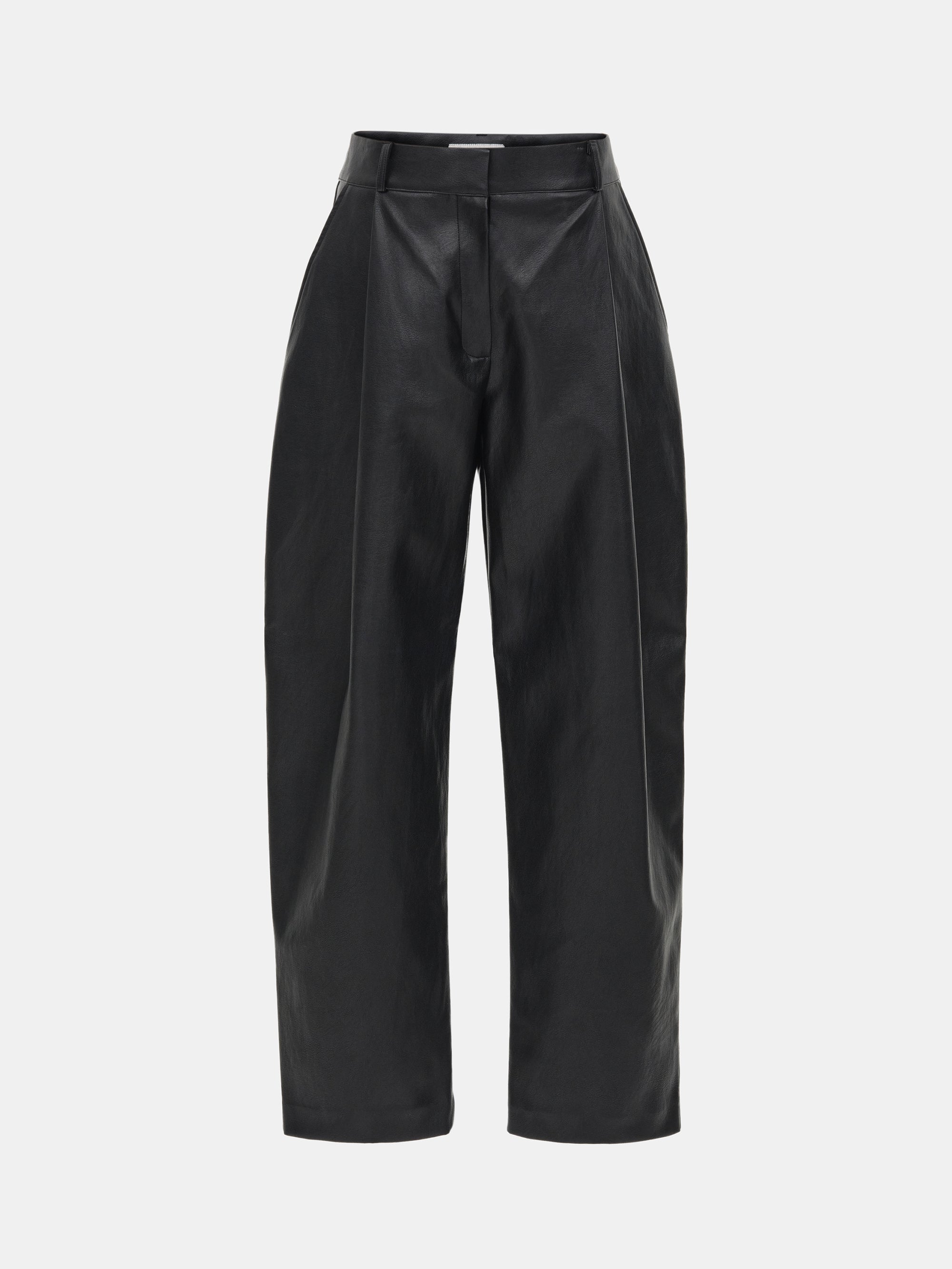 Faux-Leather Tapered Pants, Black