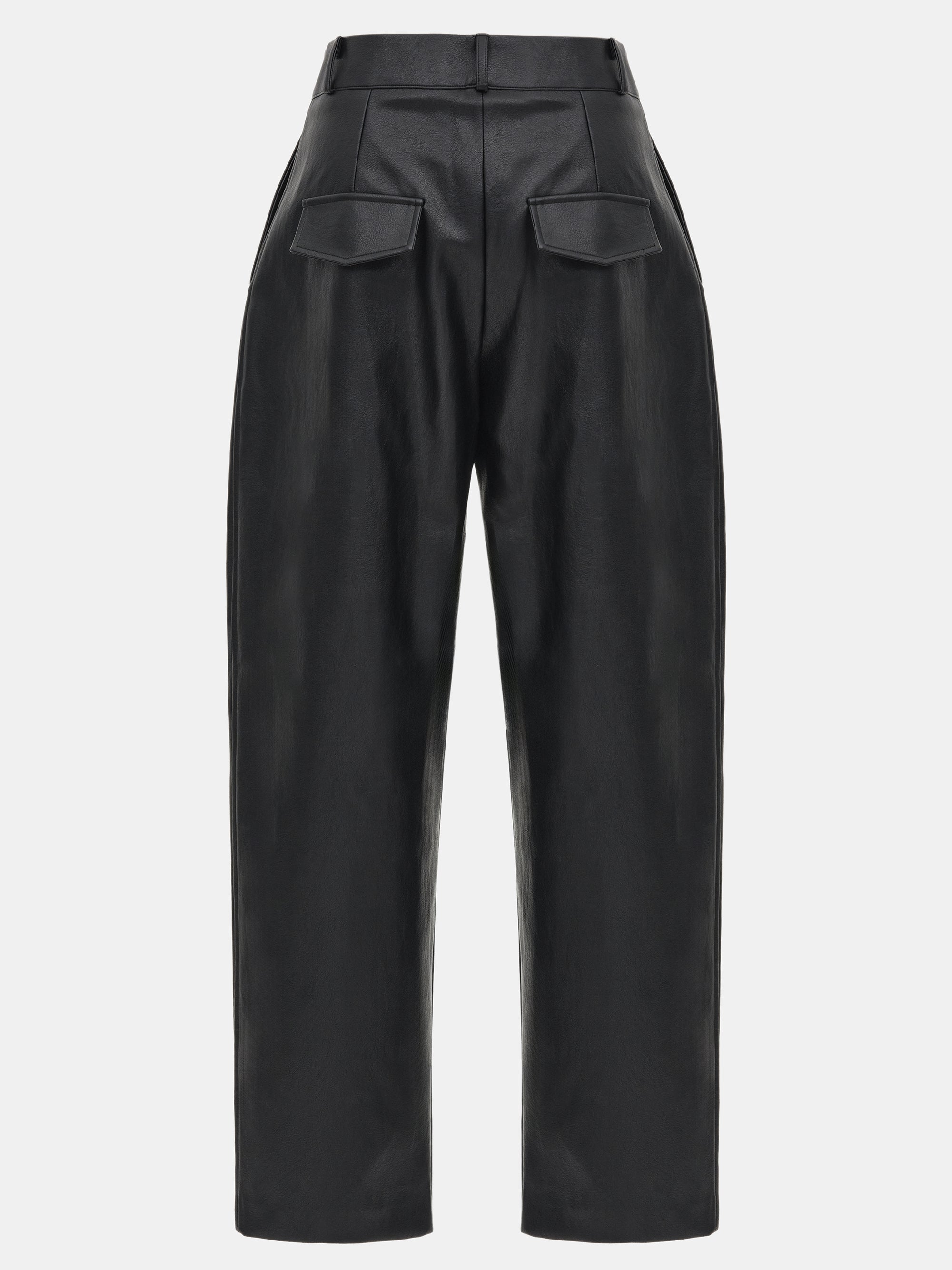 Faux-Leather Tapered Pants, Black
