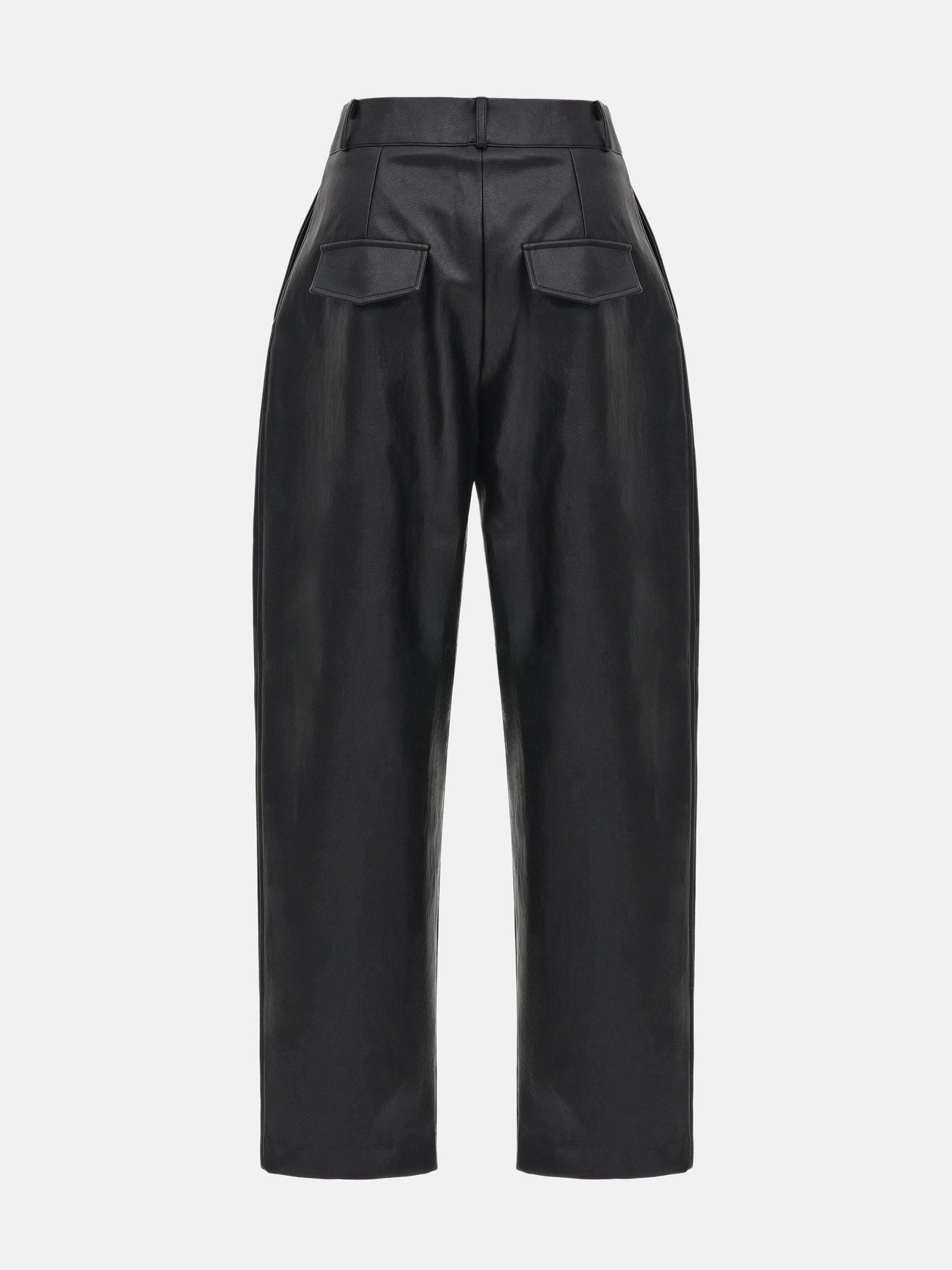Faux-Leather Tapered Pants, Black
