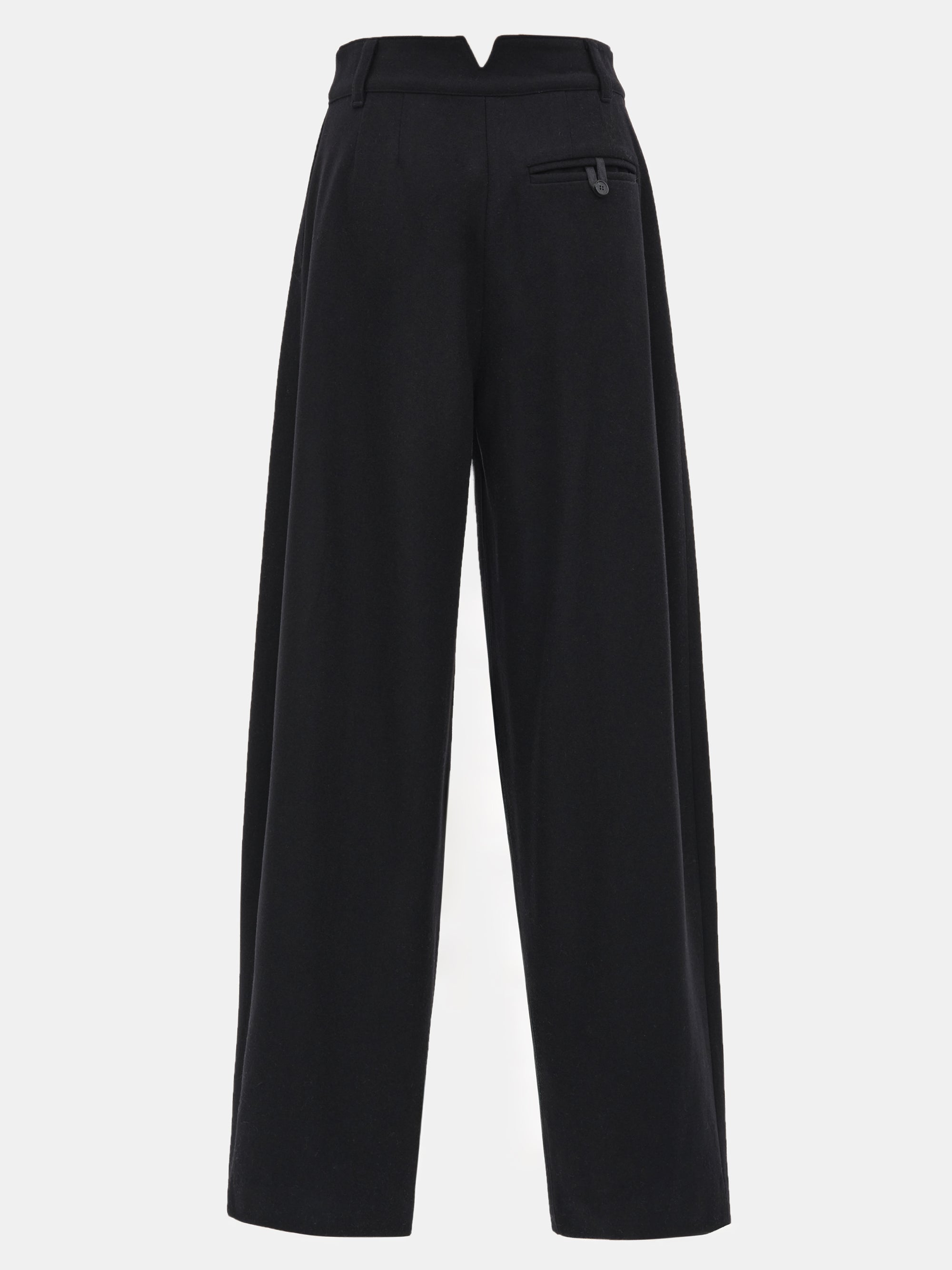 Curved Wool Felt Trousers, Black