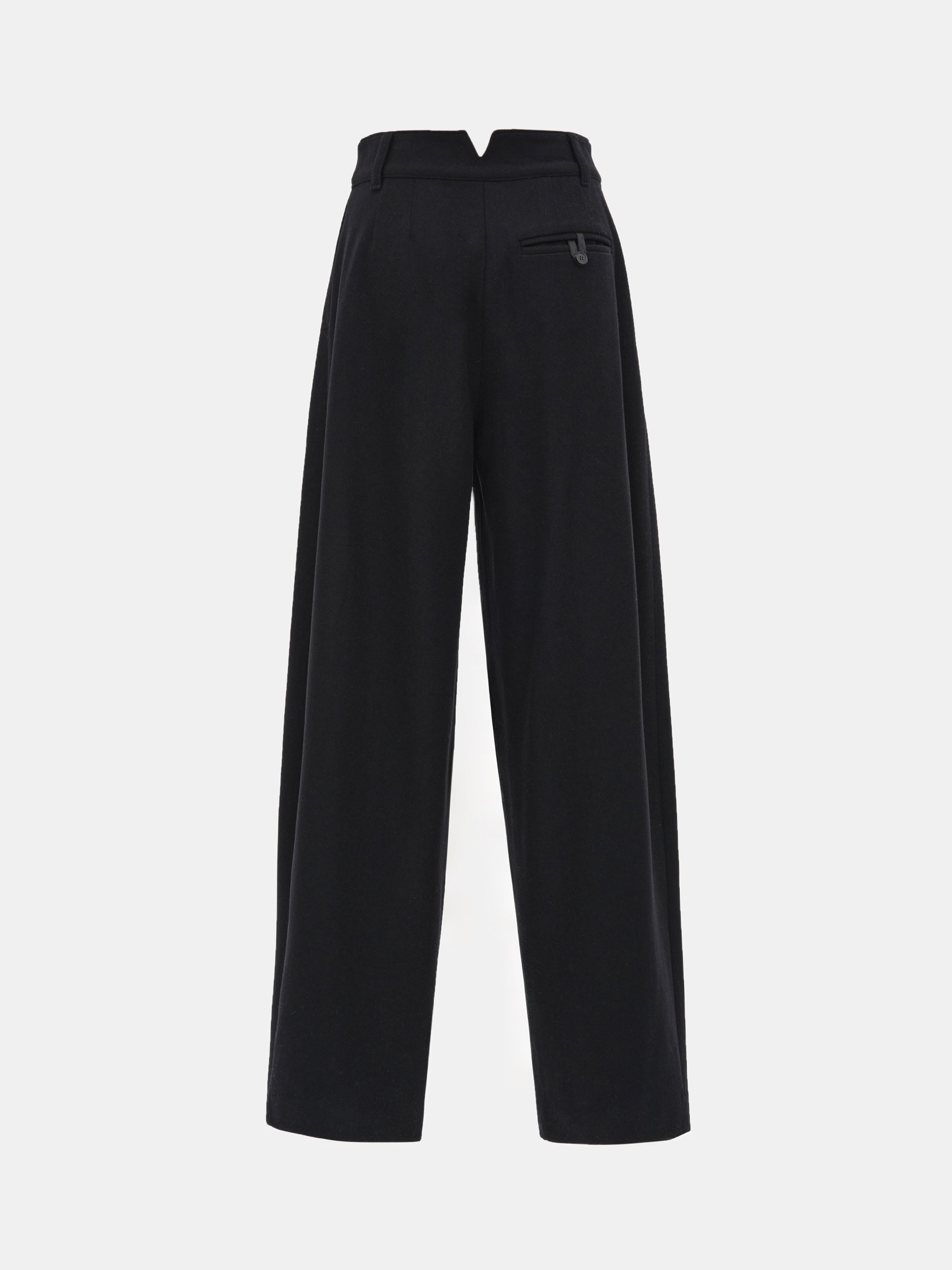 Curved Wool Felt Trousers, Black