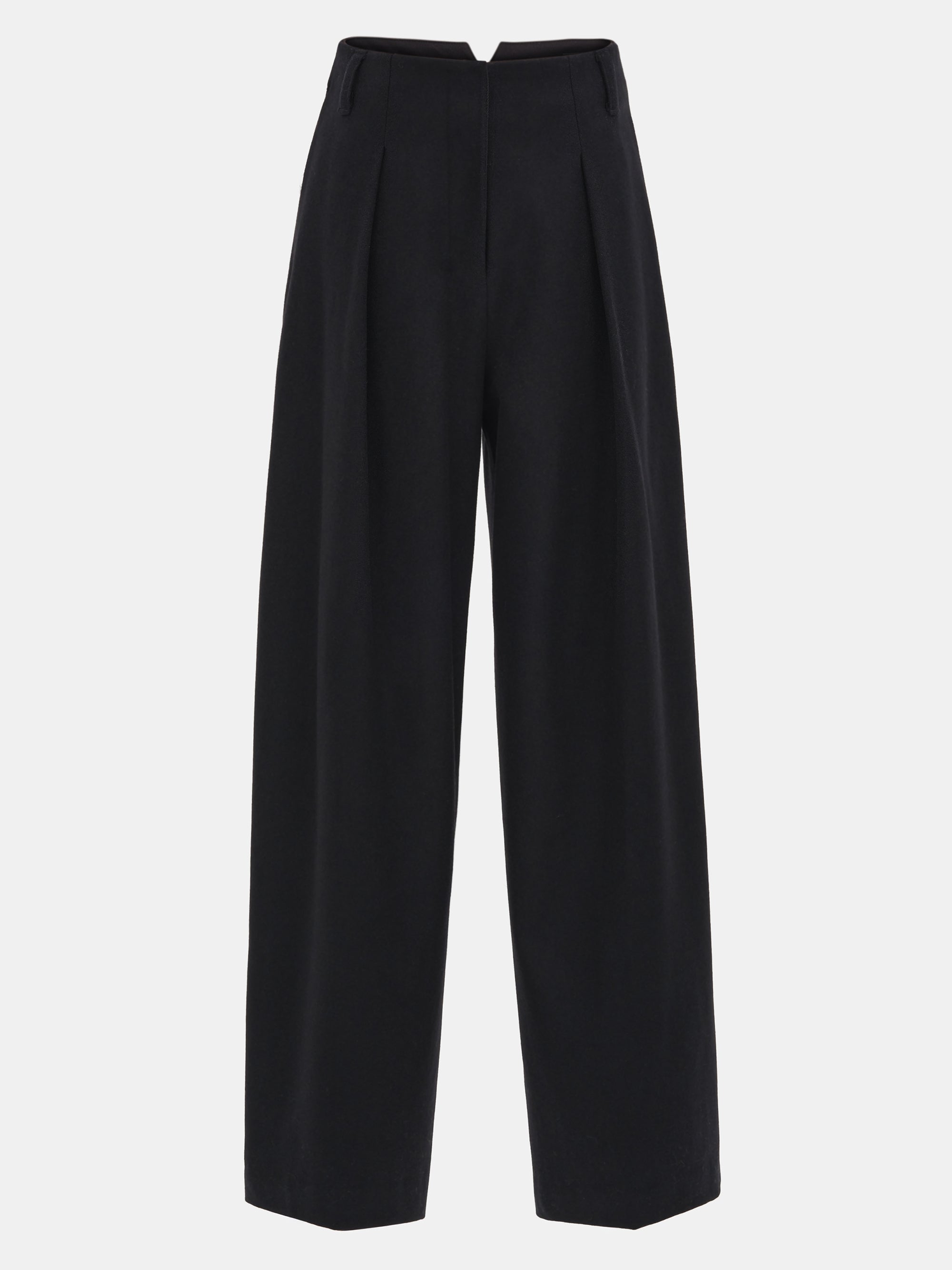 Curved Wool Felt Trousers, Black