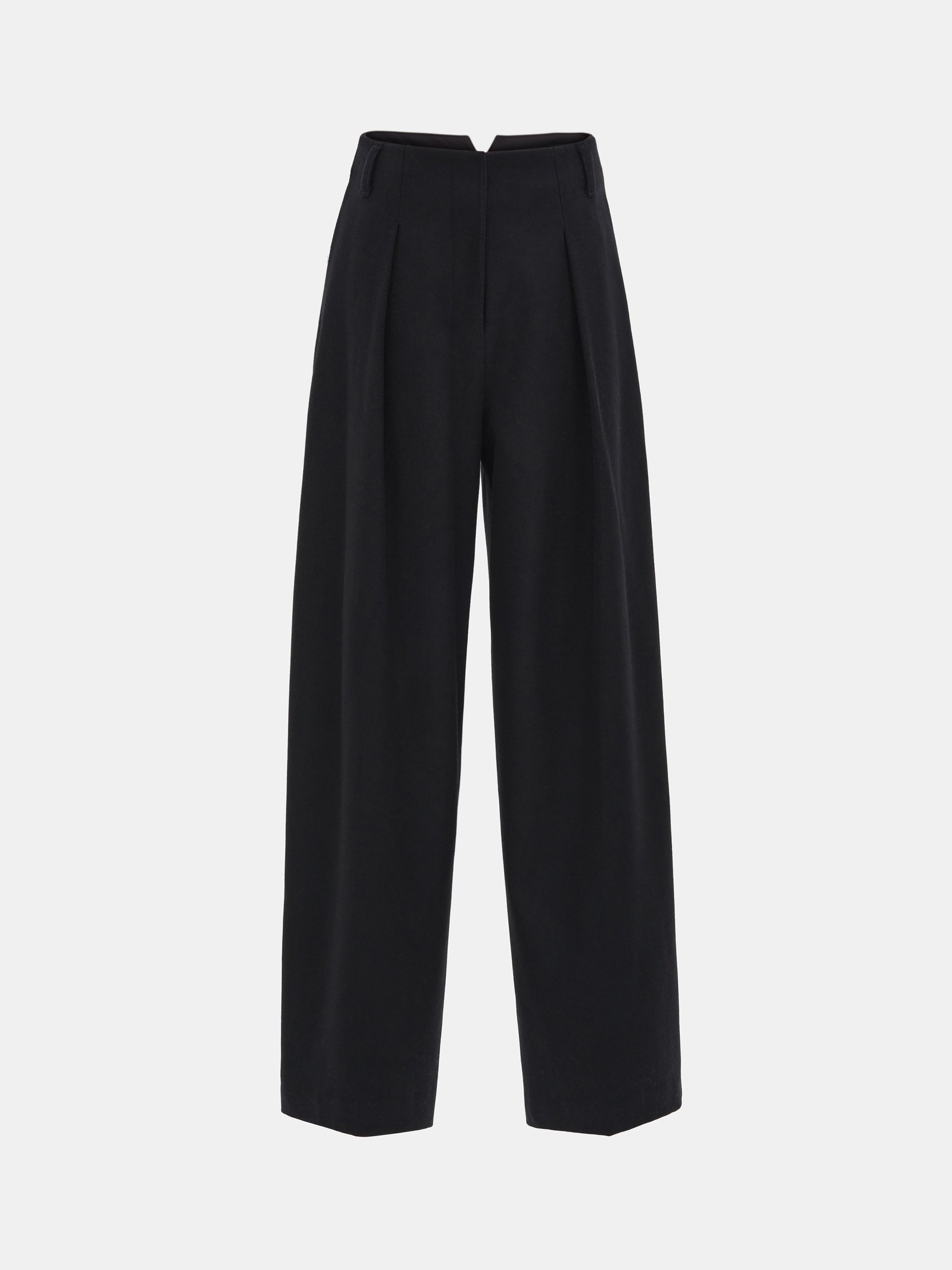 Curved Wool Felt Trousers, Black
