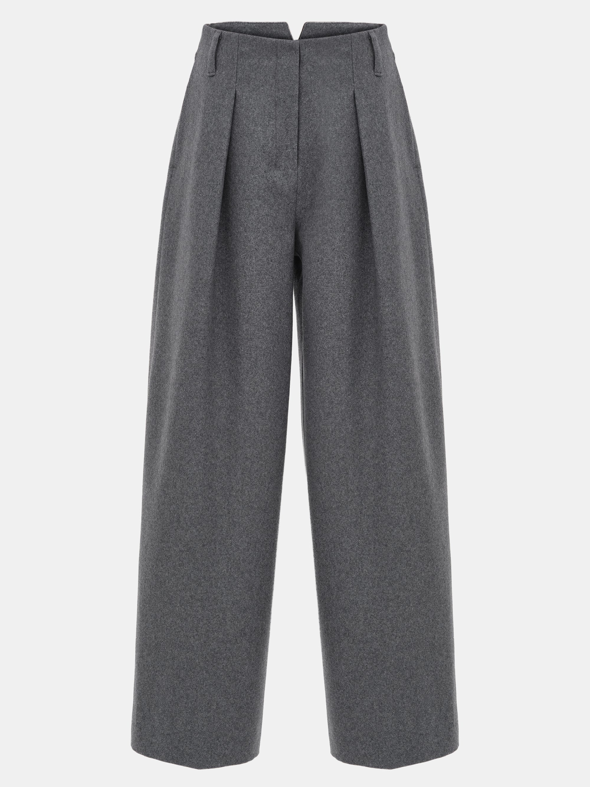 Curved Wool Felt Trousers, Charcoal