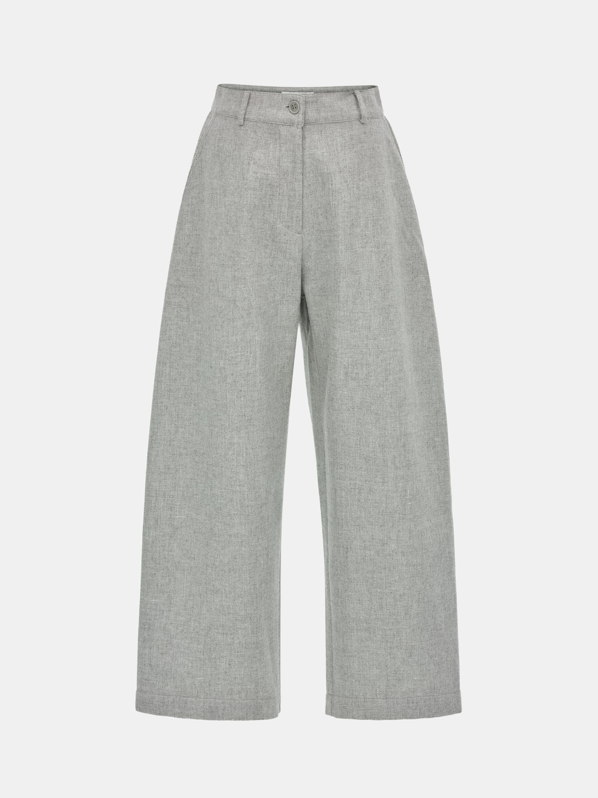 Wool-Blend Wide Trousers, Grey