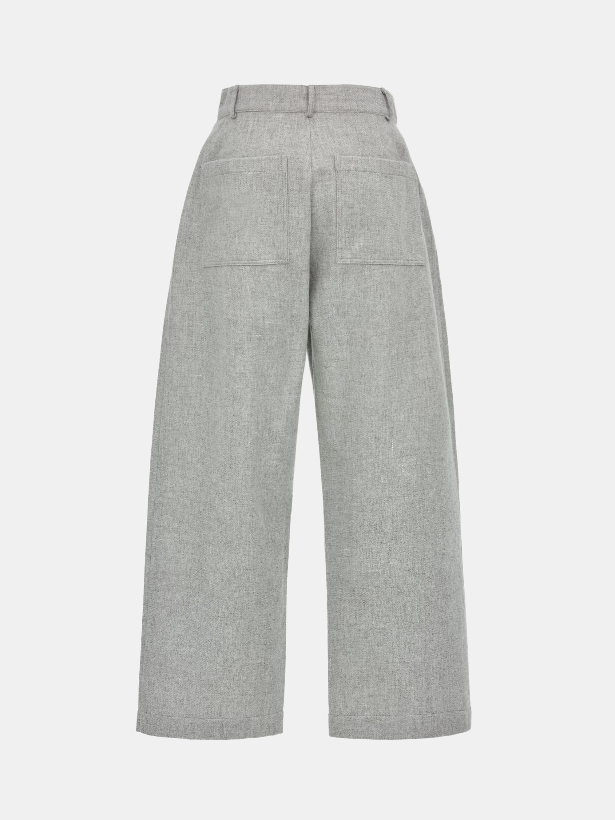 Wool-Blend Wide Trousers, Grey
