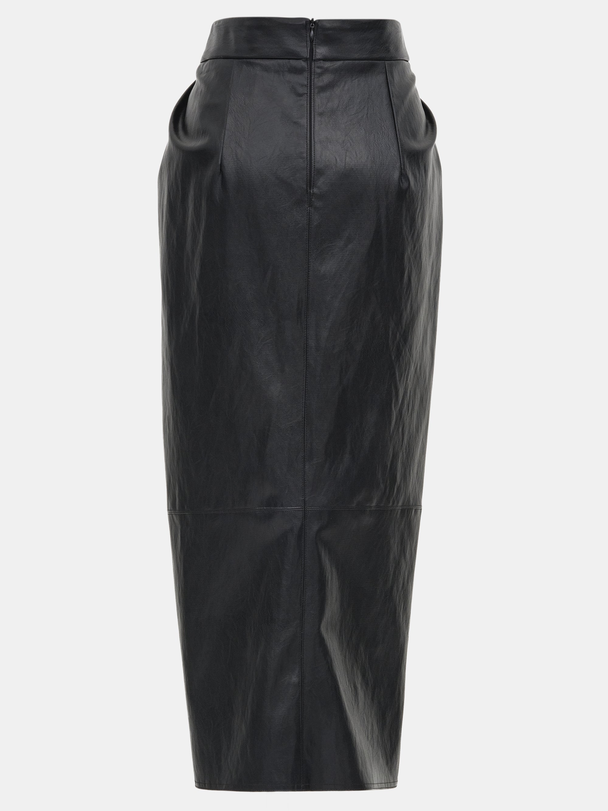 Faux-Leather Ruched Skirt, Black