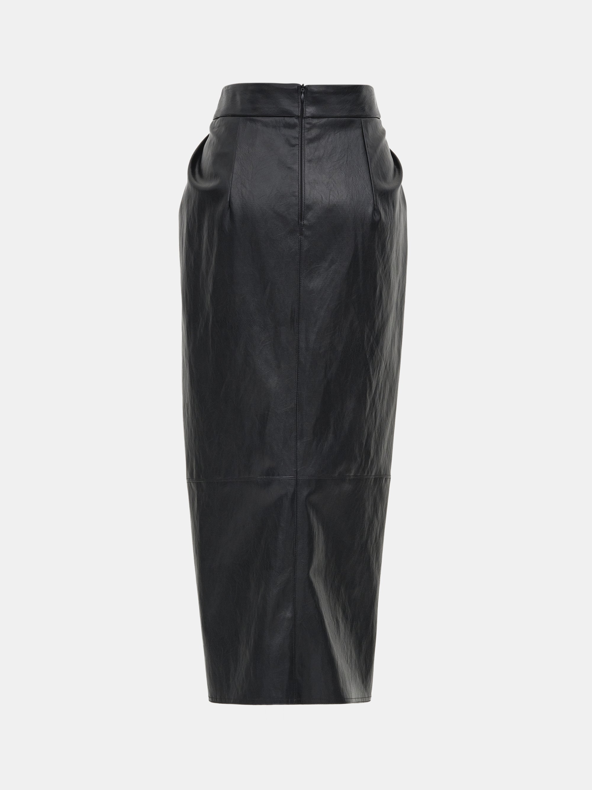 Faux-Leather Ruched Skirt, Black