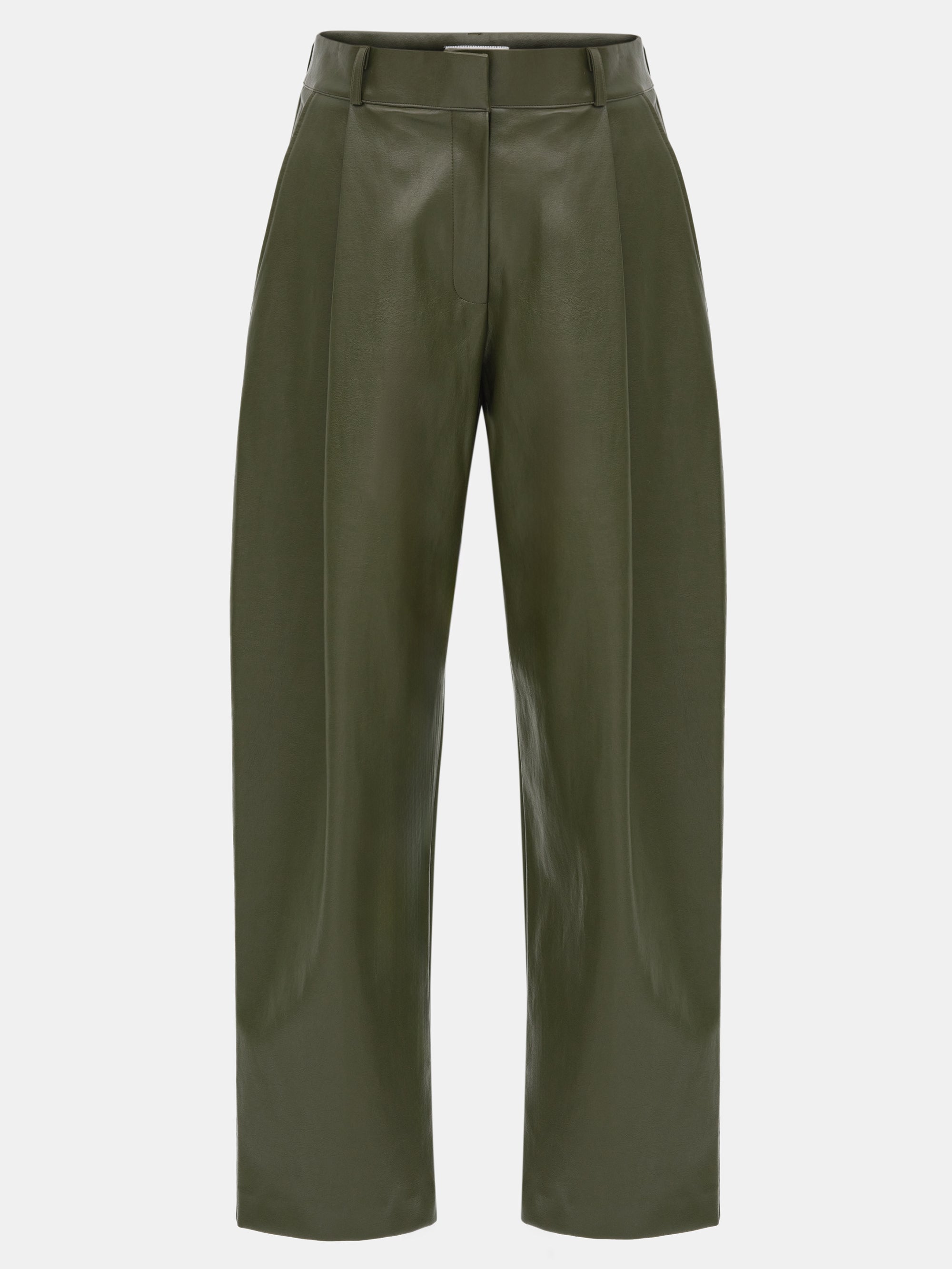 Faux-Leather Tapered Pants, Olive