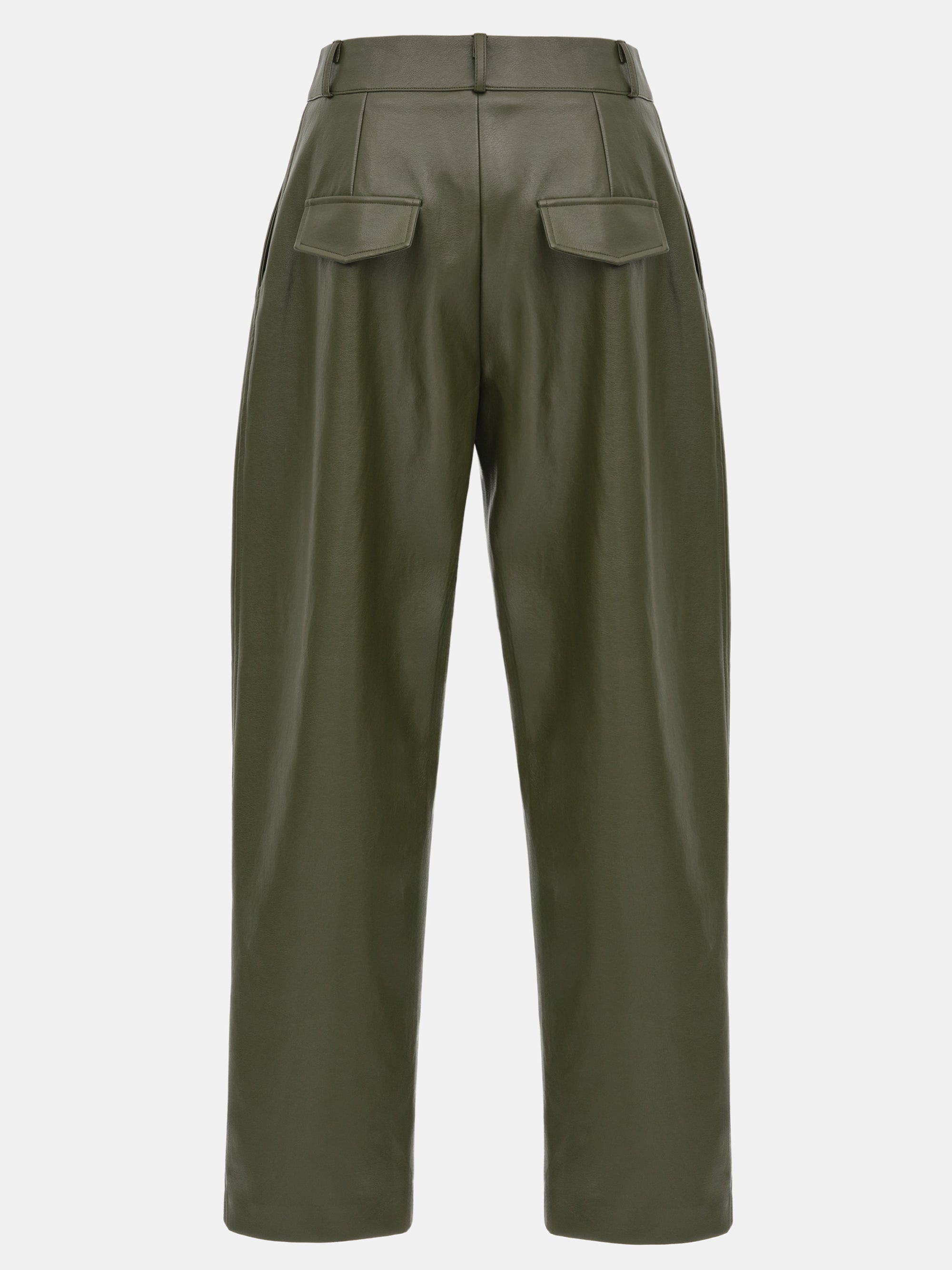 Faux-Leather Tapered Pants, Olive