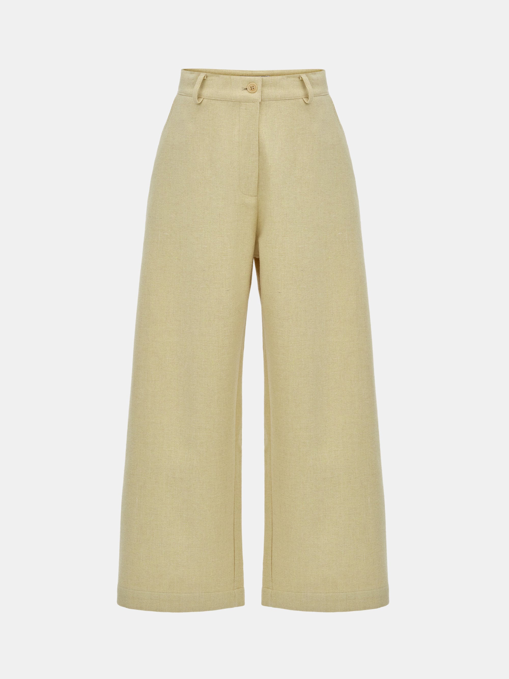 Wool-Blend Wide Trousers, Yellow
