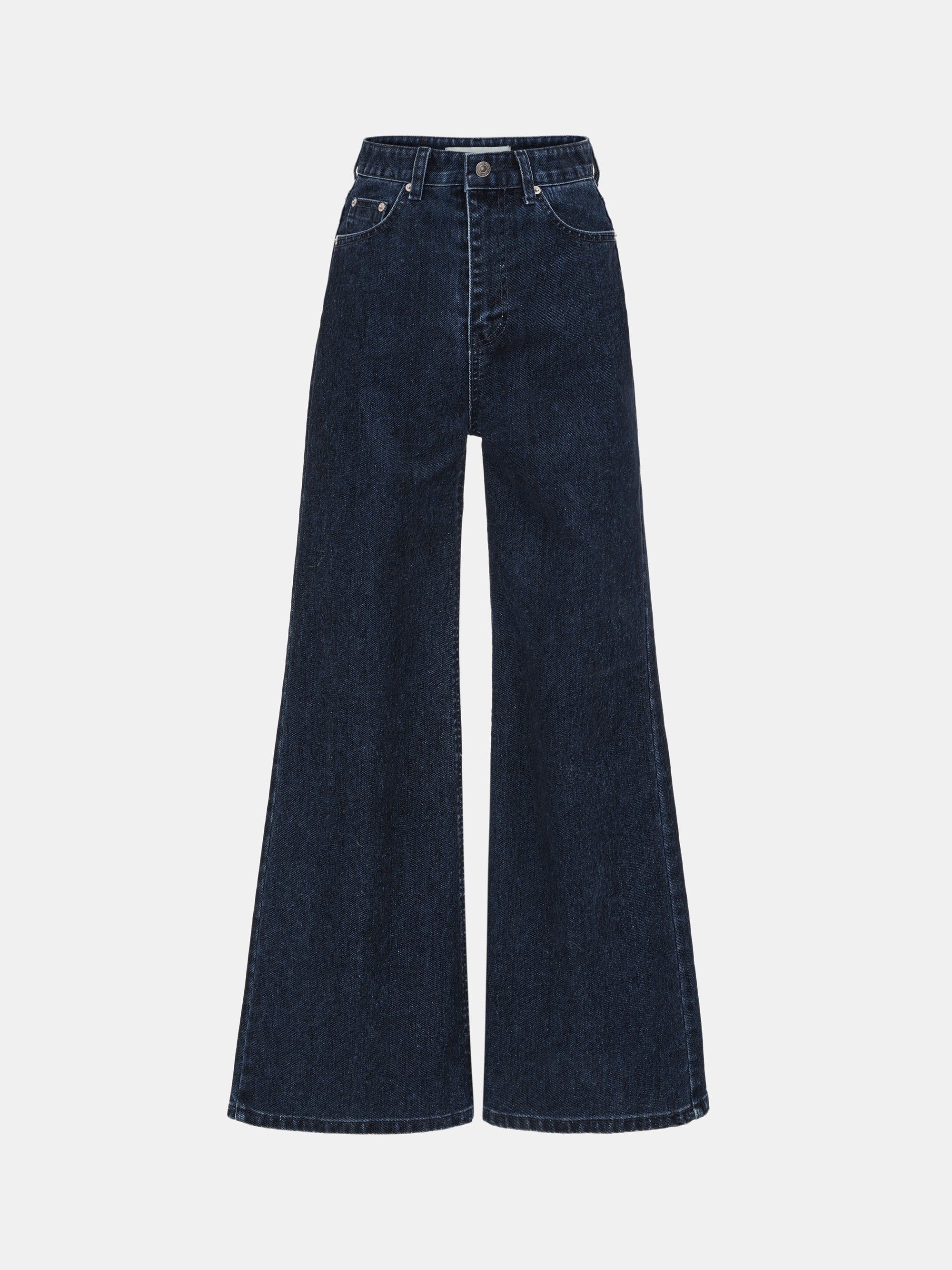 Flared Flocked Jeans, Navy