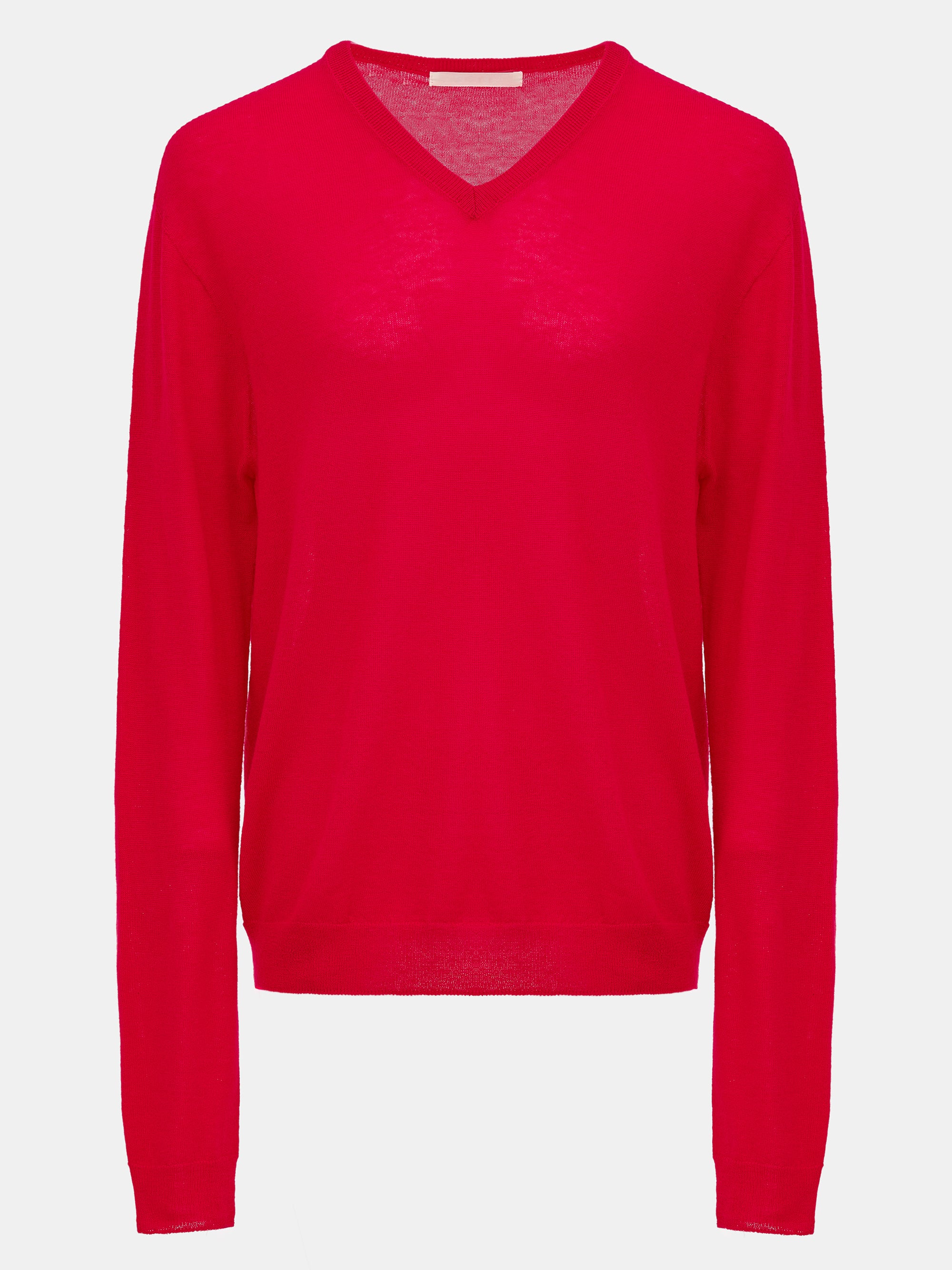 Merino Wool V-Neck Knit, Red