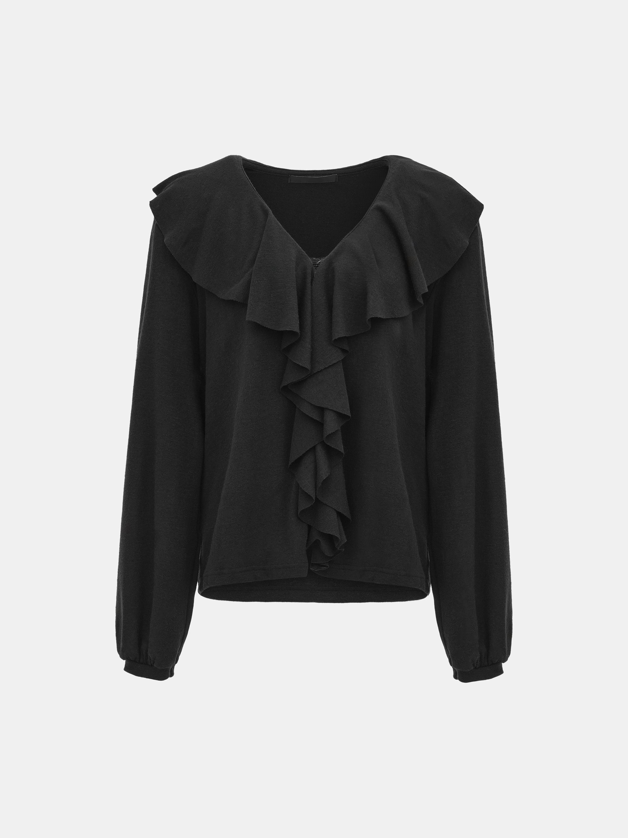 Frill-Collar Top, Black