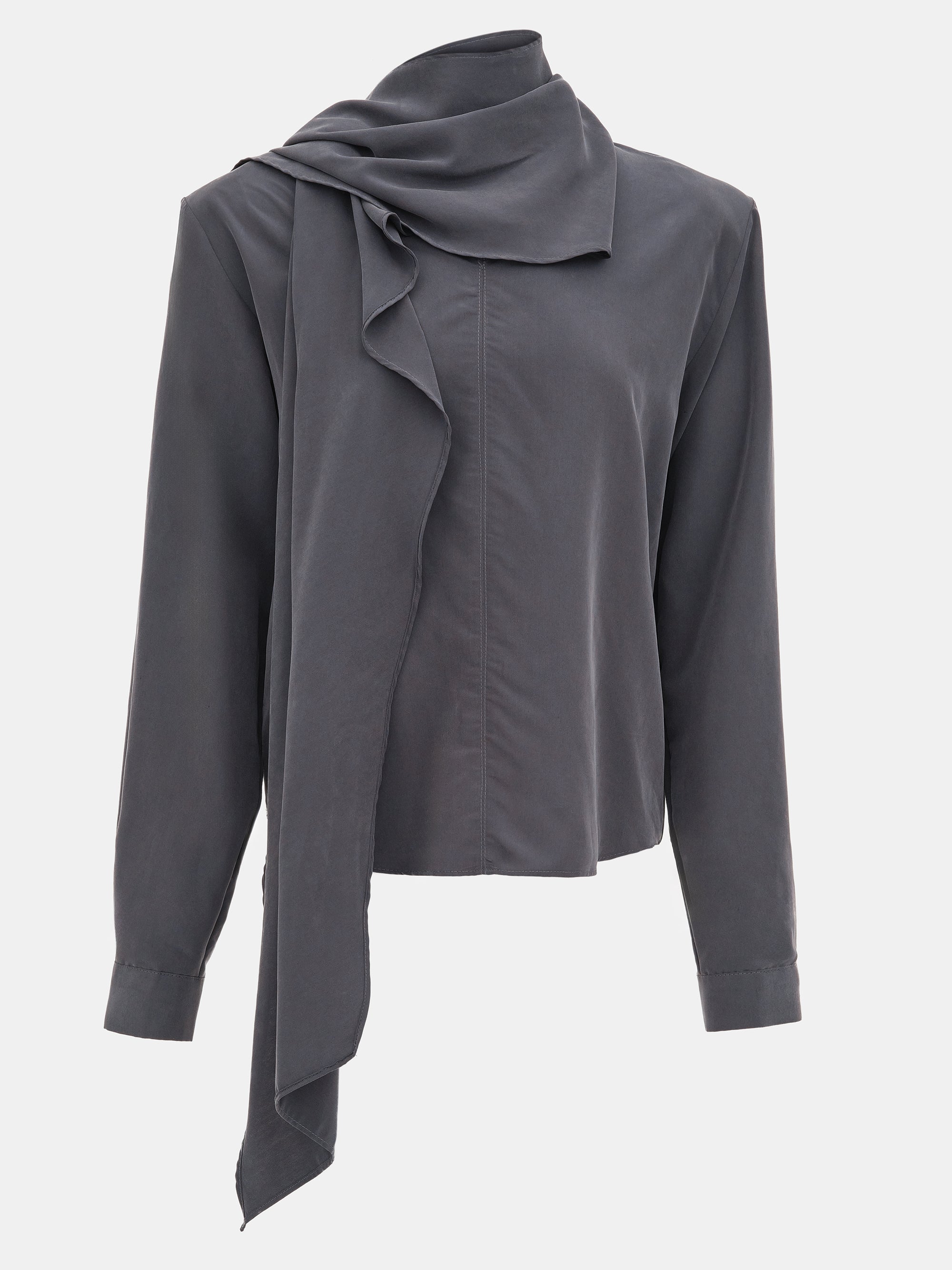 Scarf Tencel Blouse, Charcoal