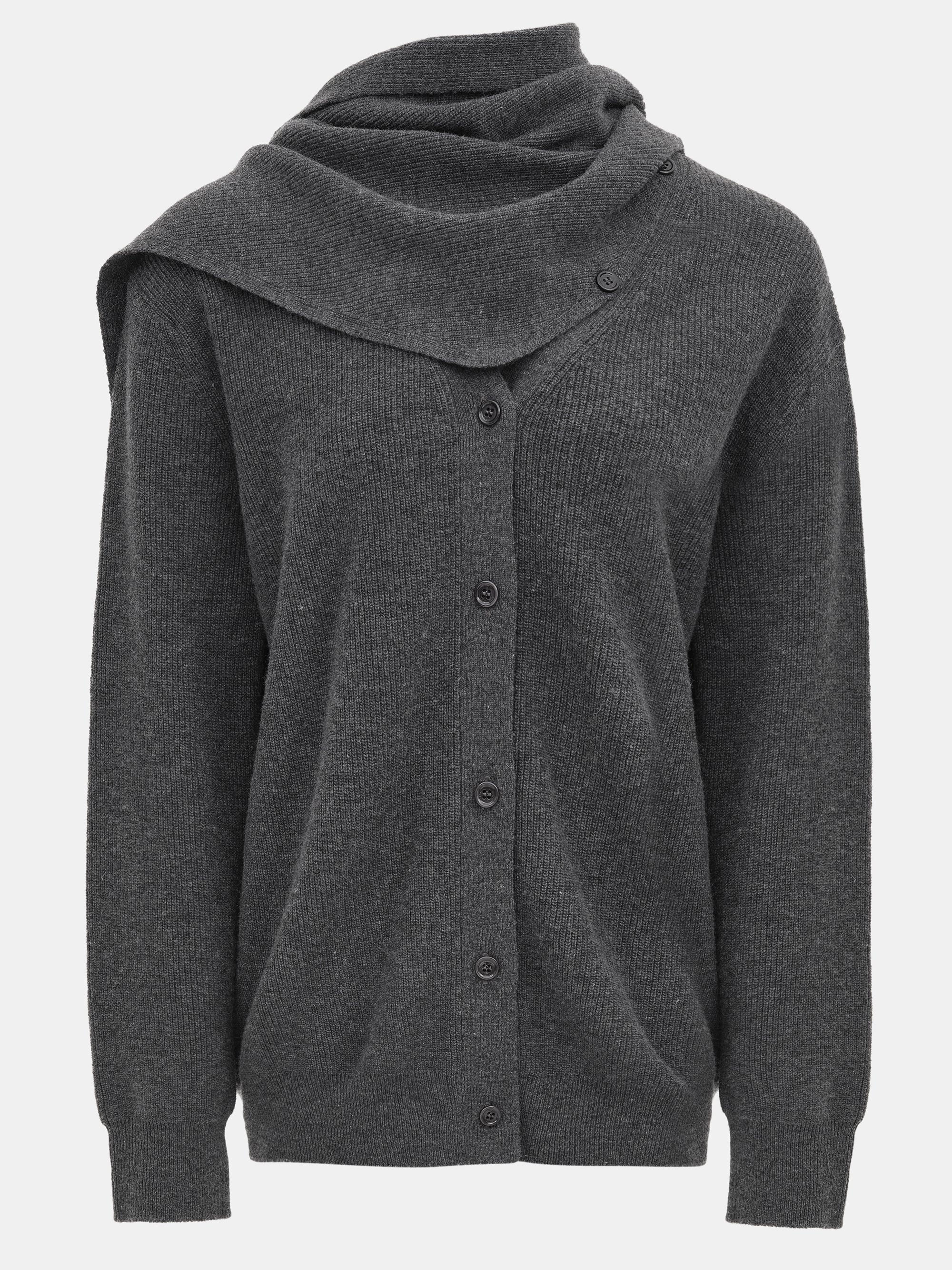 Scarf Button Sweater, Charcoal