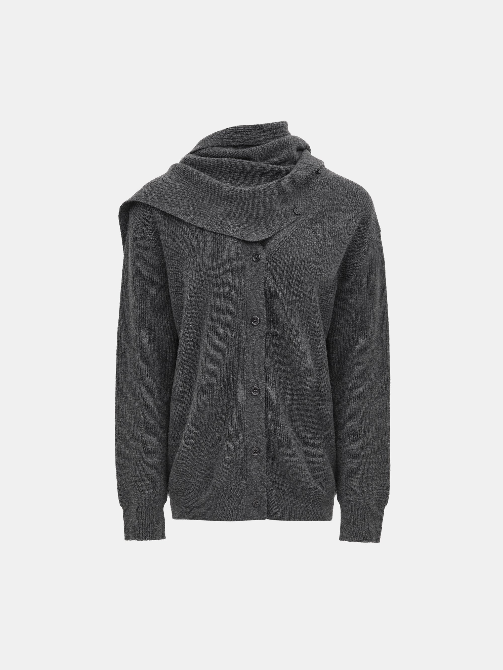 Scarf Button Sweater, Charcoal